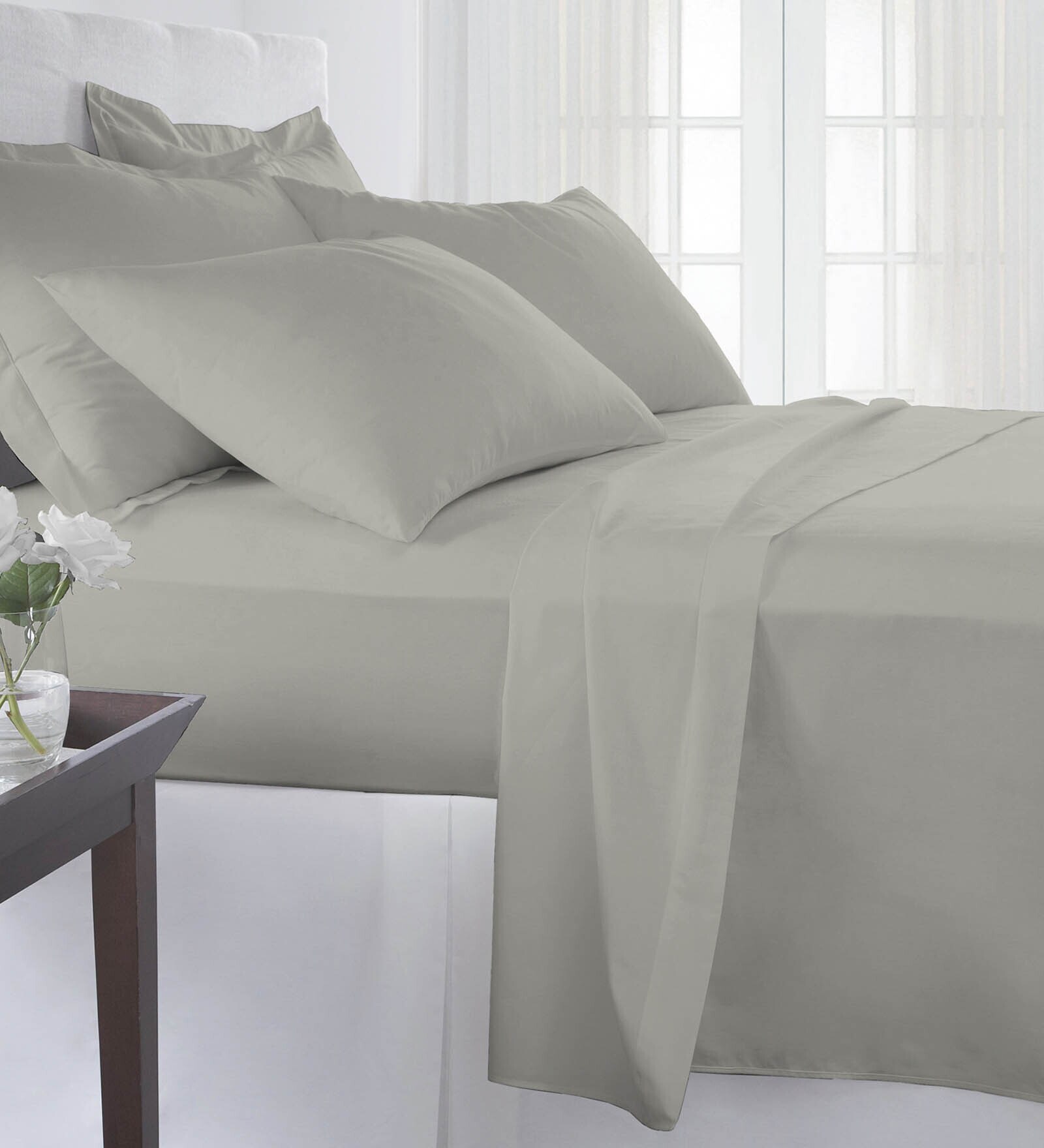 Buy Silver Solid TC 400 Cotton King Size Bedsheet With 2 Pillow cover