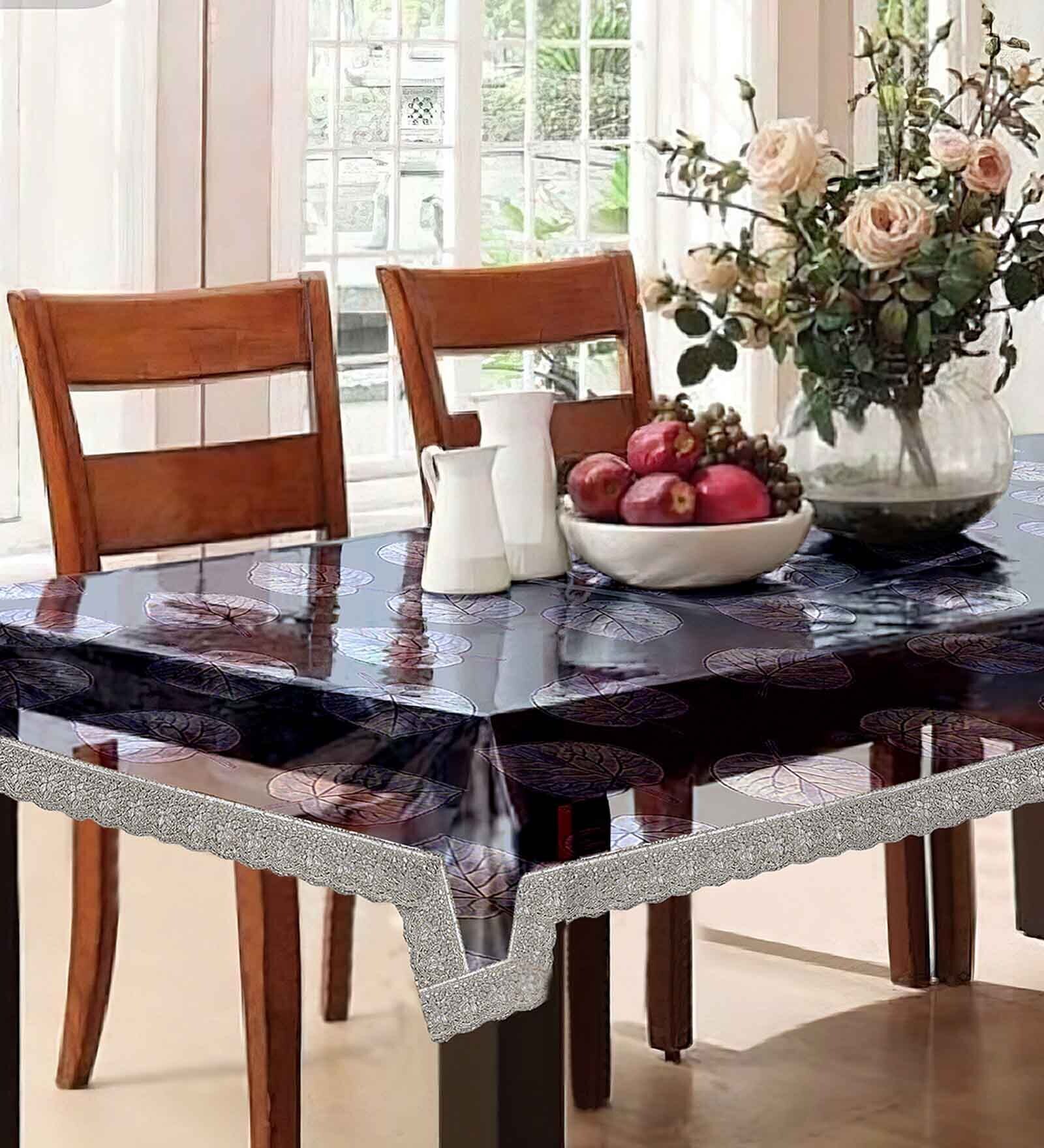 Silver Solids 1 Pc PVC 4 Seater Embellished Dining Table Cover