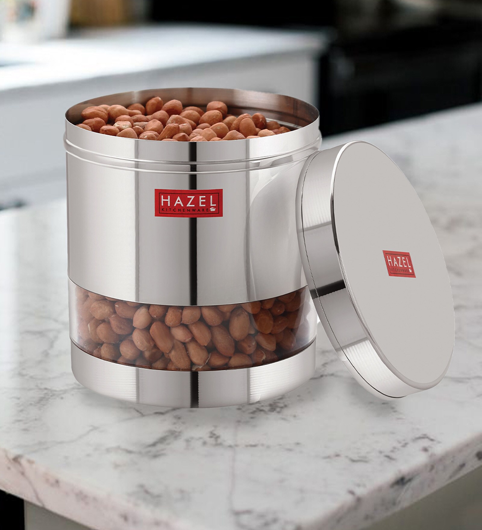 Silver Stainless Steel 350 ml Mouth See Through Storage Container (Set of 4 )