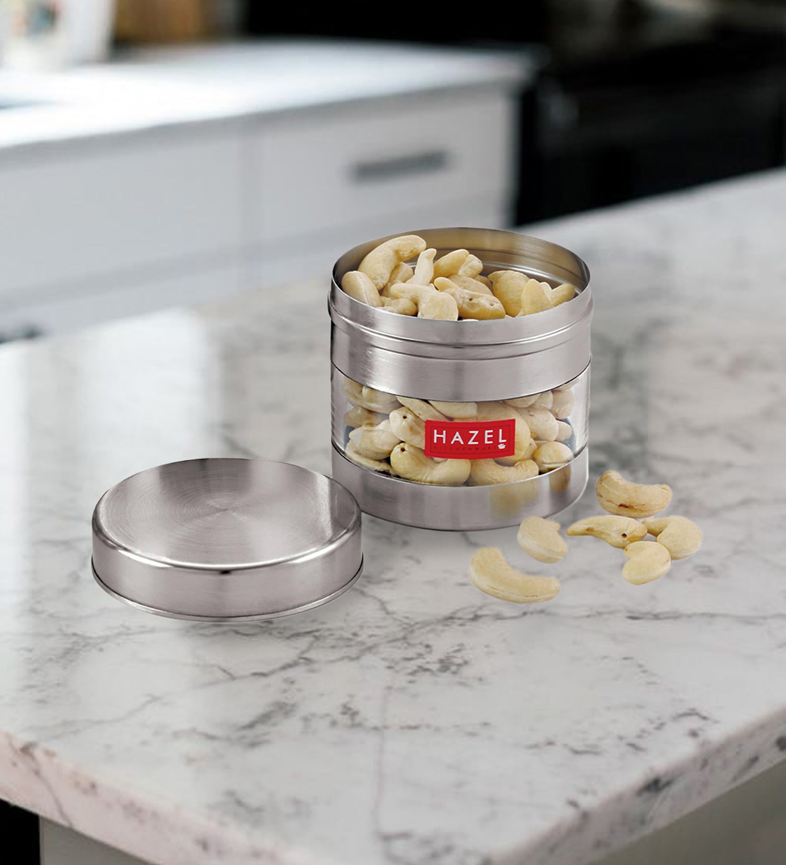 Silver Stainless Steel 500 ml Mouth See Through Storage Container (Set of 6 )