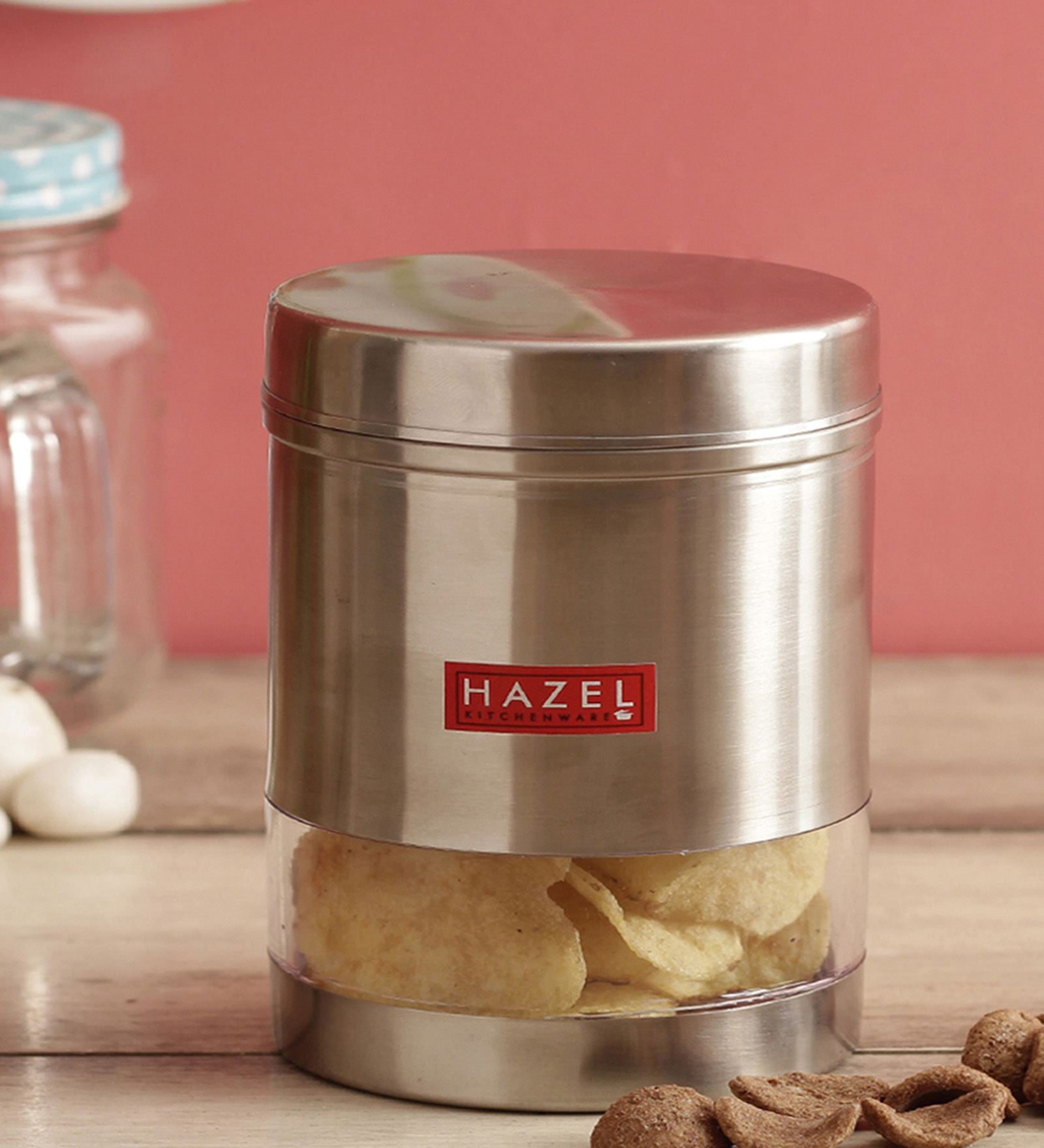 Silver Stainless Steel 950 ml Mouth See Through Storage Container (Set of 2 )