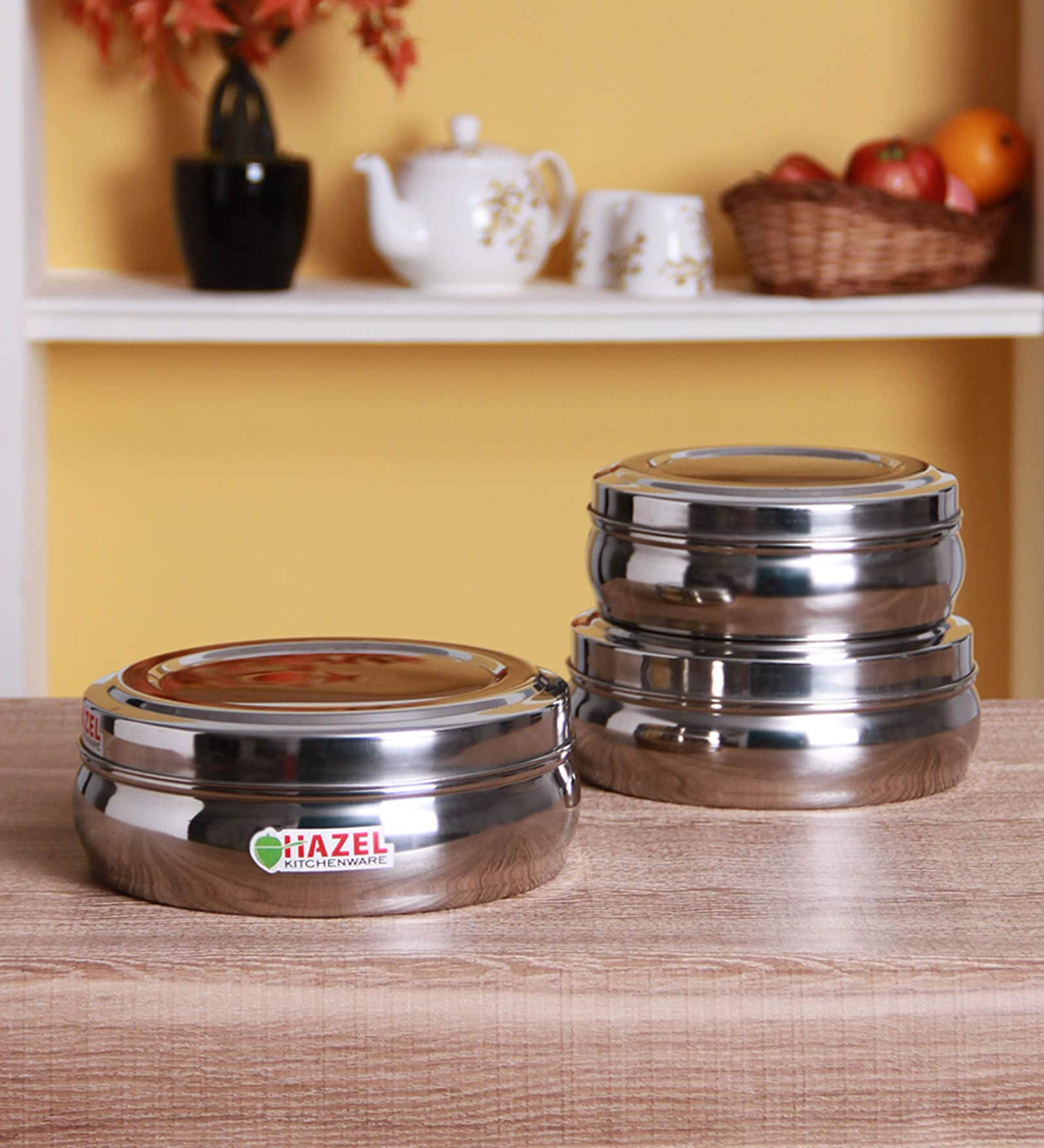 Buy Silver Stainless Steel Round Containers Set Of By Hazel At Off By Hazel Pepperfry