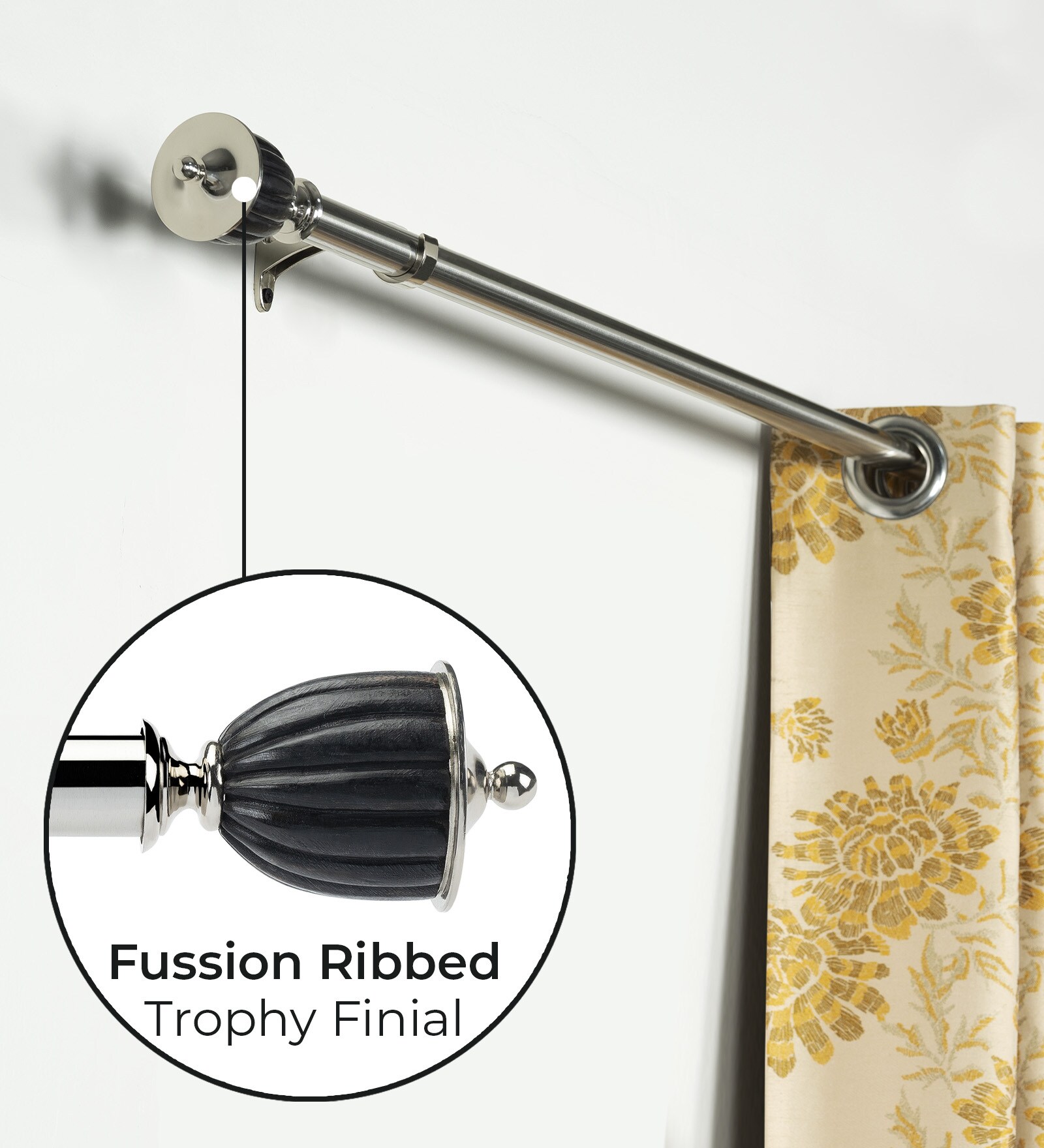 Silver Stainless Steel Solid (66 Inches) Curtain Rod with Accessories