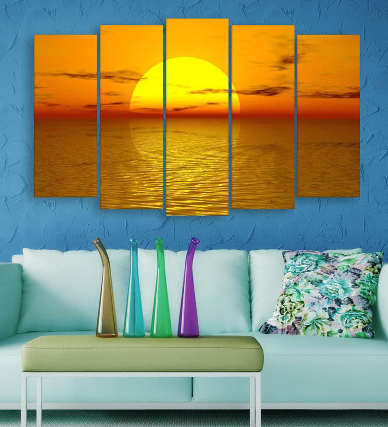Silver Wood Multiple Frames Beautiful Sunrise Over Ocean Art Panels