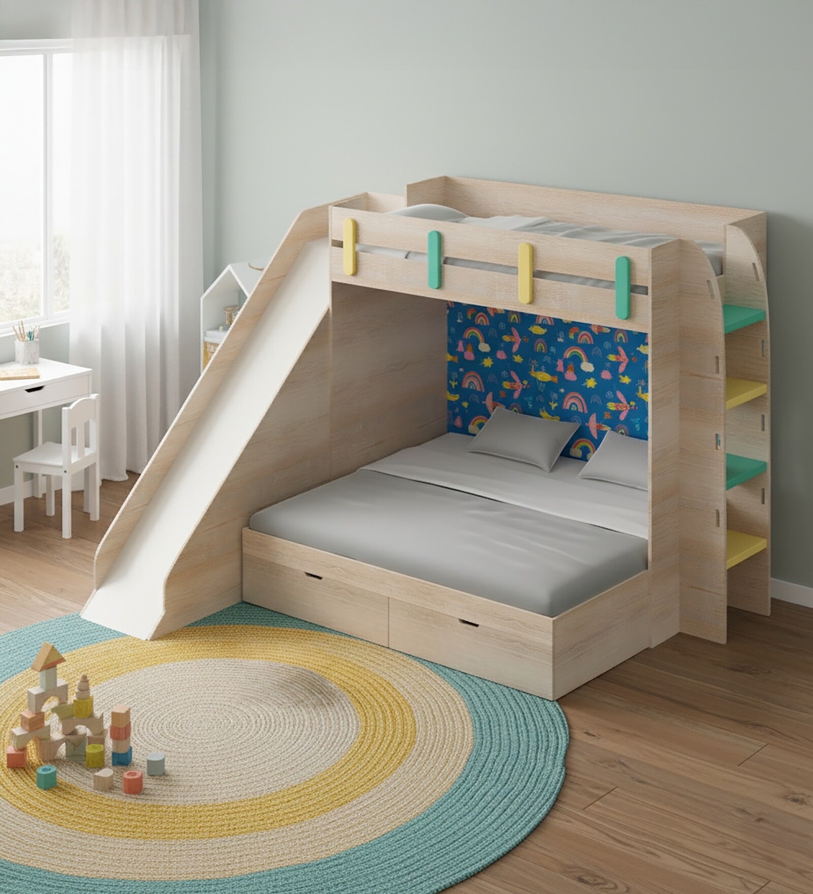 SimpleSlides Bunk Bed With Slide In White Colour