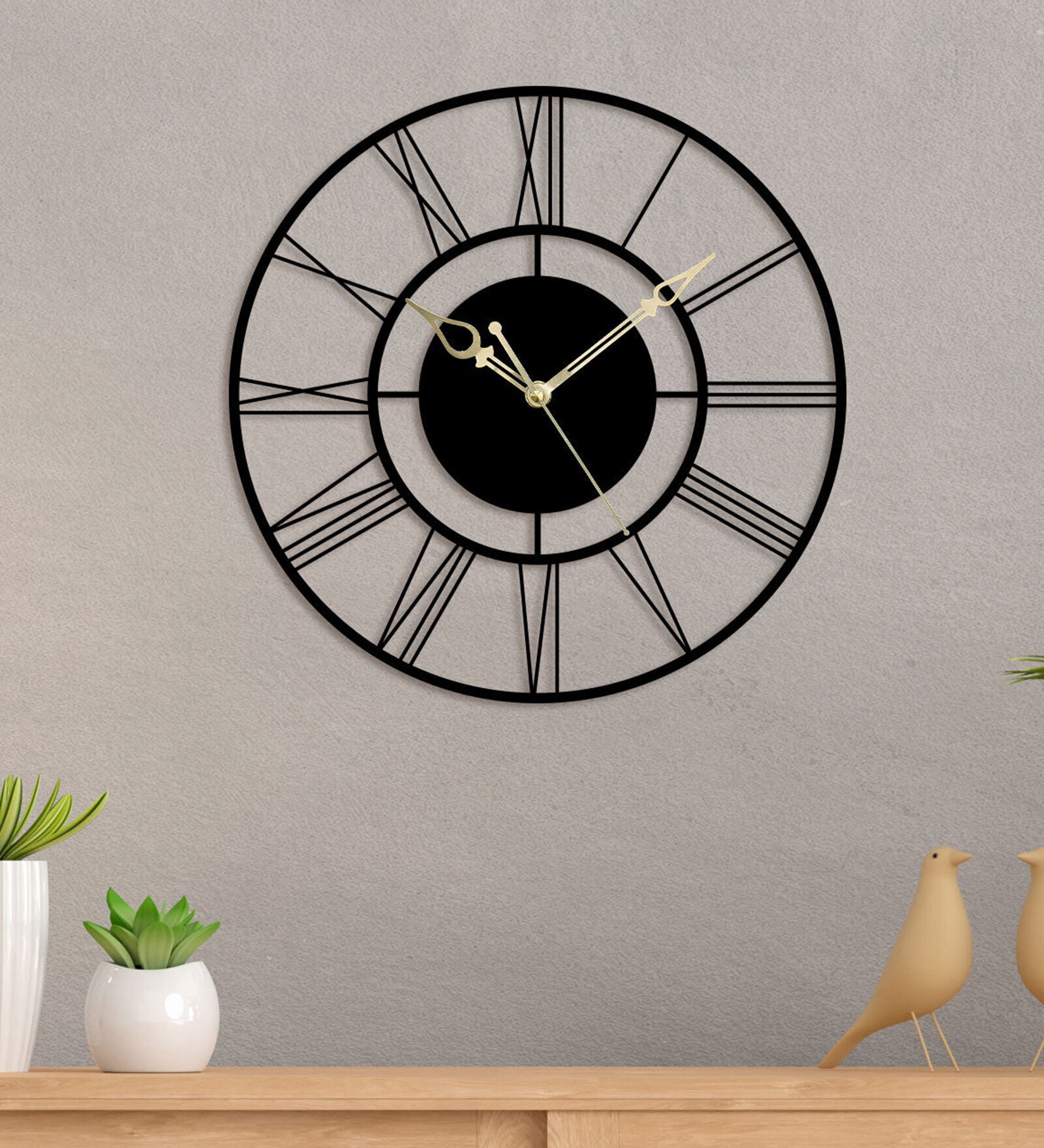 Black Iron Simplest Roman Novelty Wall Clock
