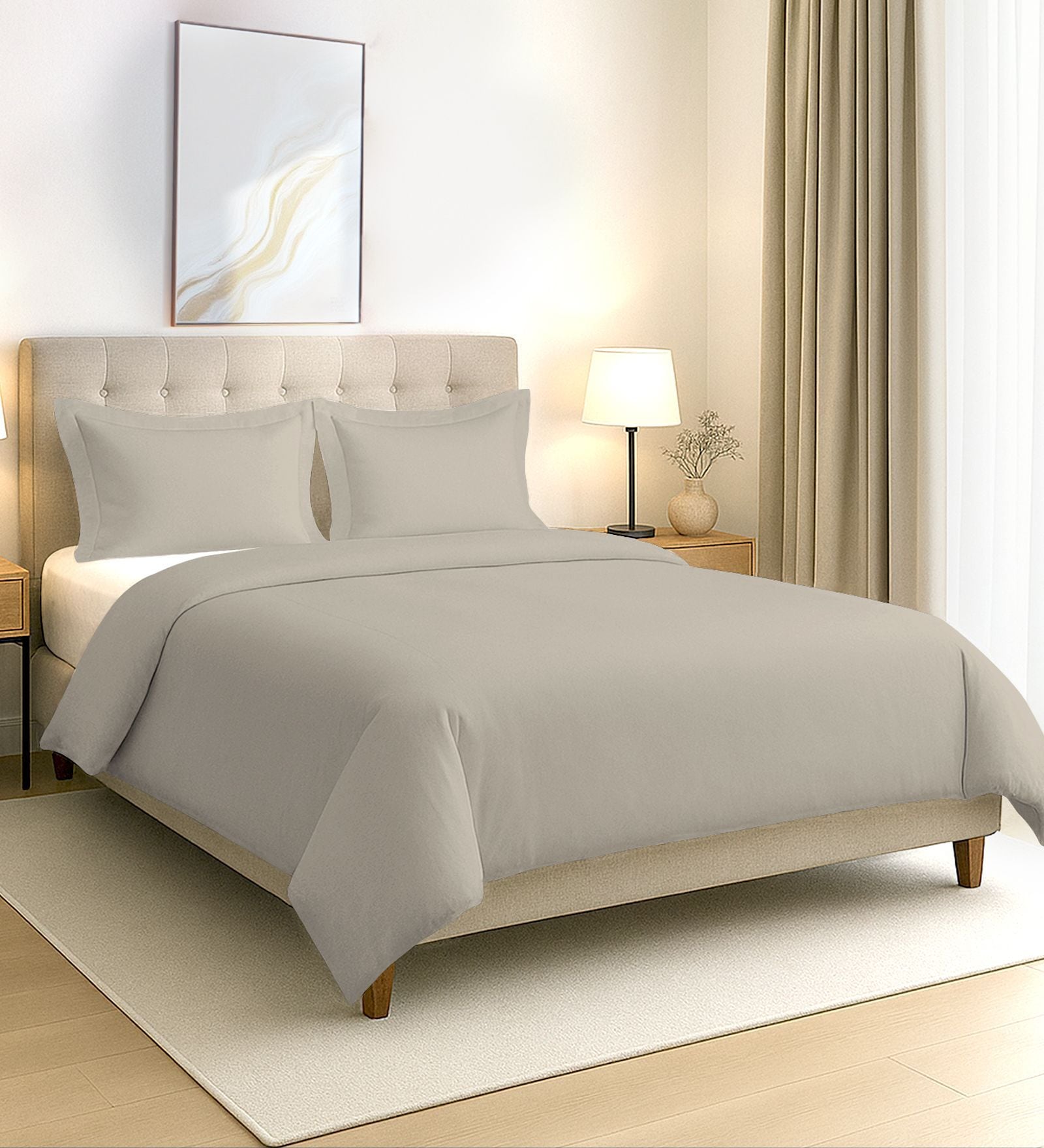 Simply Taupe Solid 400 TC Cotton Double Sized Duvet Cover