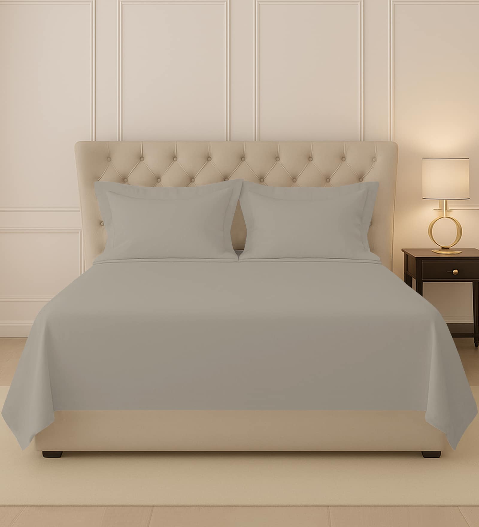 Simply Taupe Solid 400 TC Cotton King Sized Bedsheet with 2 Pillow Covers