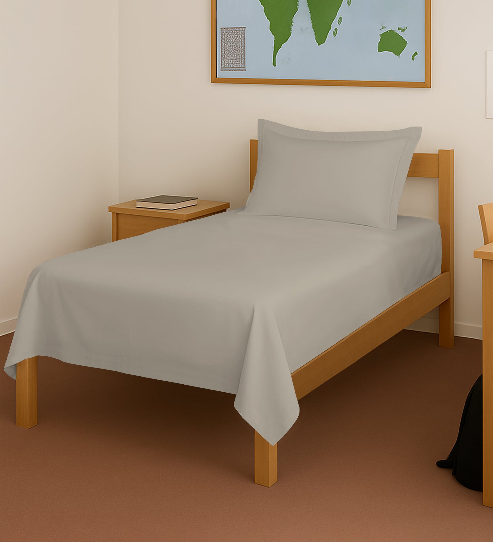 Simply Taupe Solid 400 TC Cotton Single Sized Bedsheet with 1 Pillow Cover
