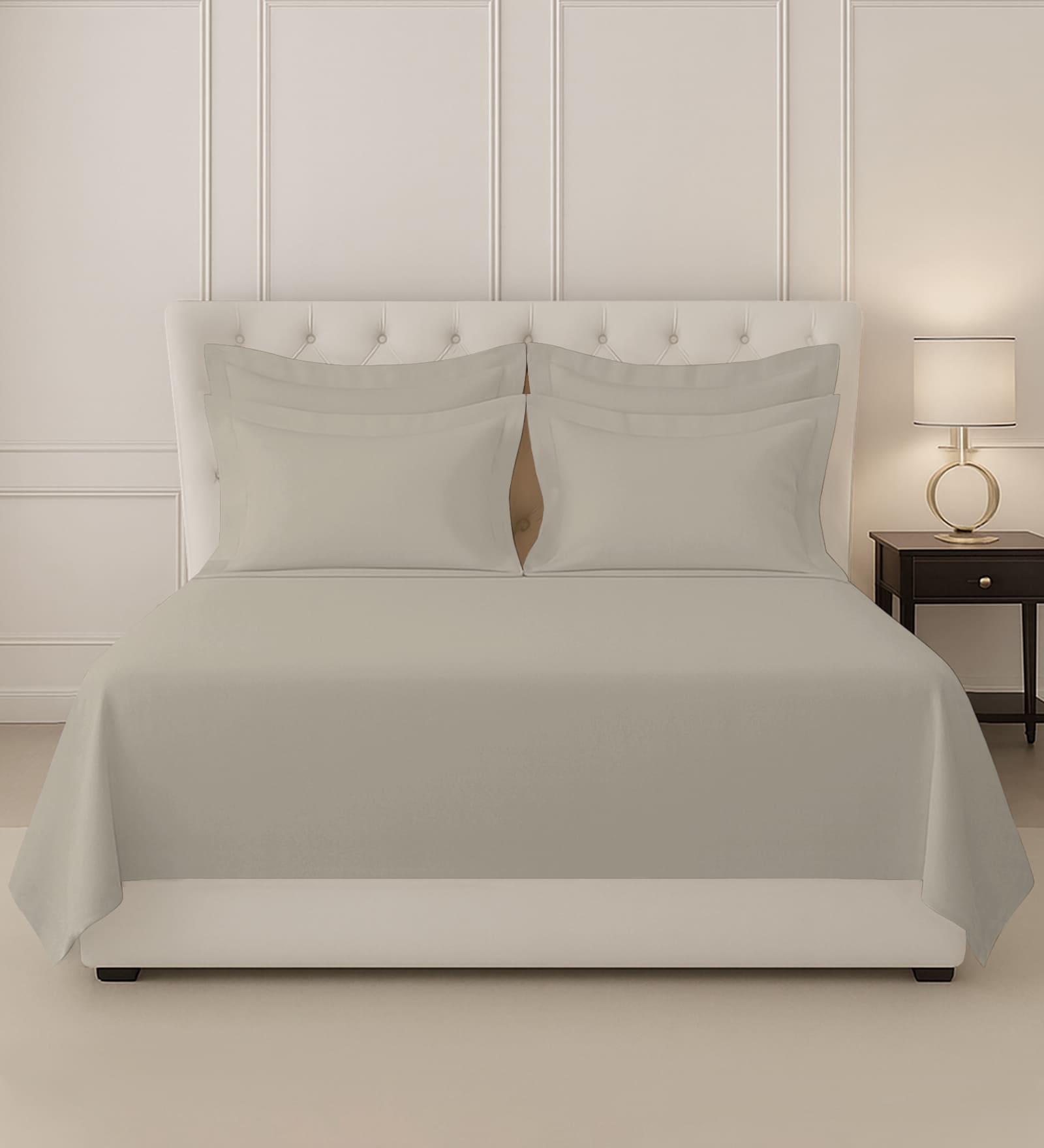 Simply Taupe Solid 400 TC Cotton Super King Sized Bedsheet with 4 Pillow Covers