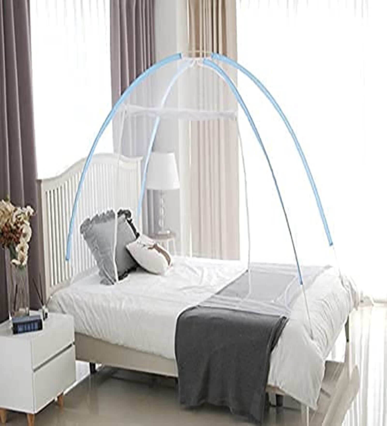 Single Bed Polyester Mosquito Net In Blue