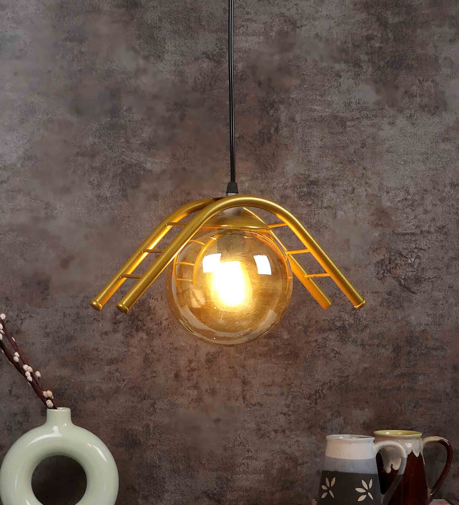 Single Stair Hanging with Luster Glass in Golden Look