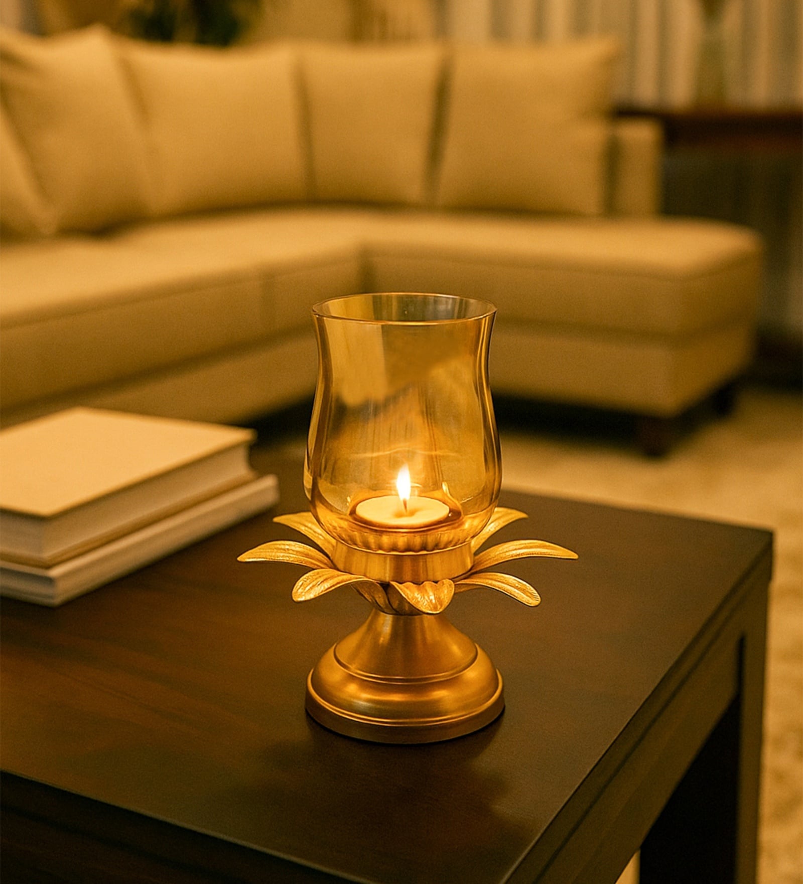 Golden Metal Lotus Tea Light Holder