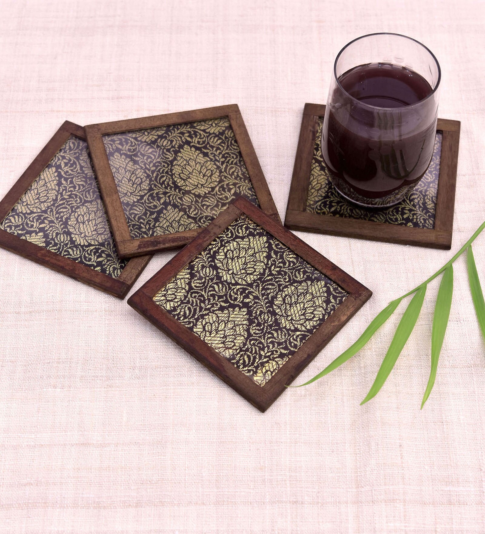 Sione Black  blended silk 4 Pcs Coasters