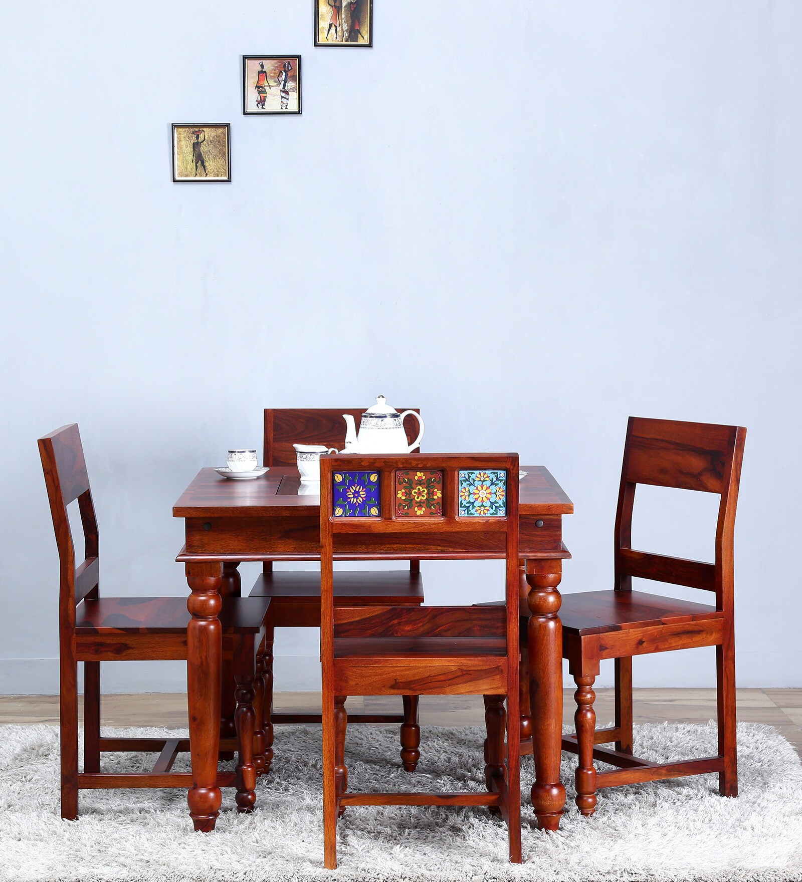 Buy Siramika Solid Wood Four Seater Dining Set in Honey Oak finish at 6 ...