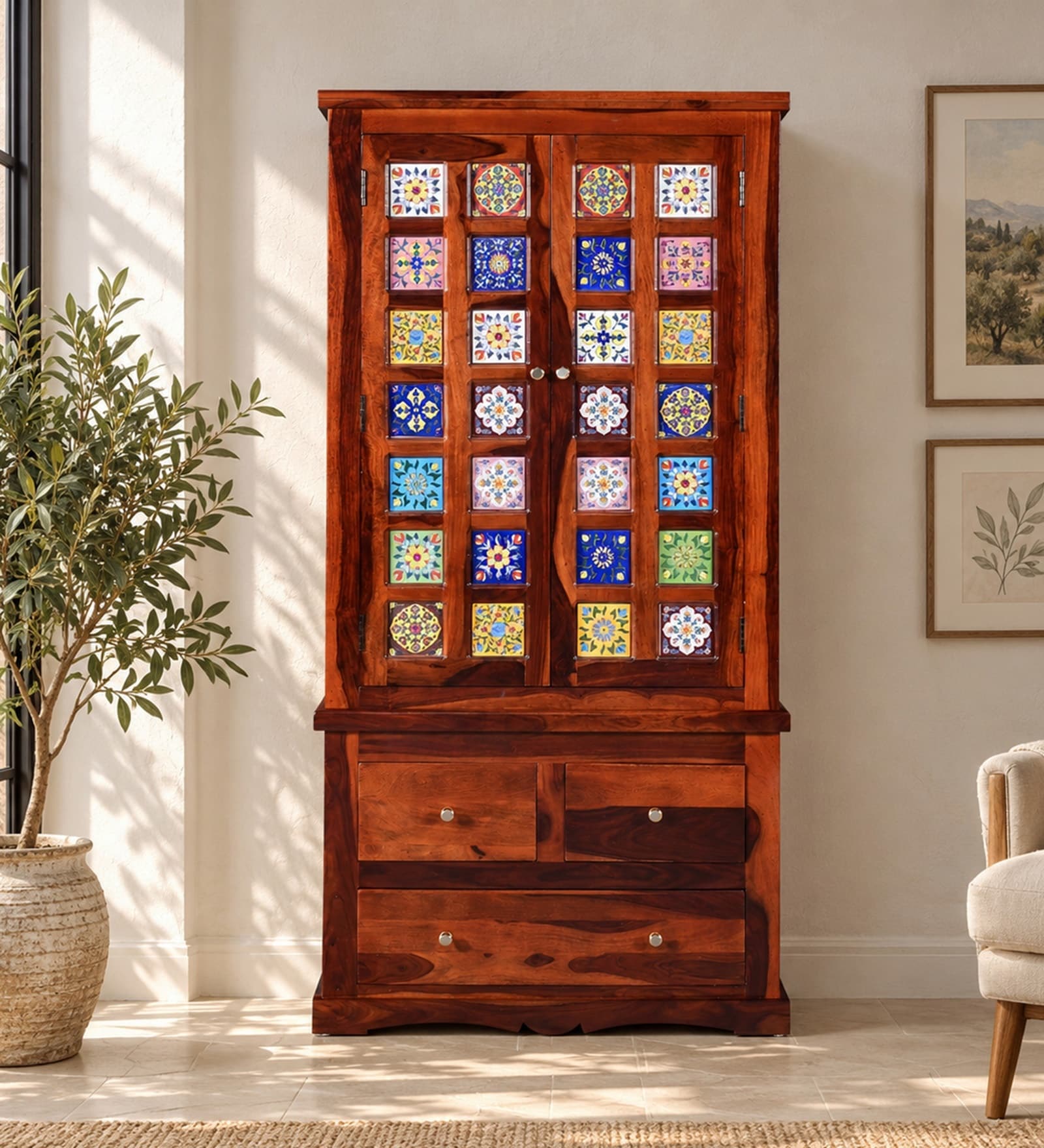 Siramika Sheesham Wood 2 Door Wardrobe In Honey Oak Finish Siramika Sheesham Wood 2 Door Wardrobe In Honey Oak Finish