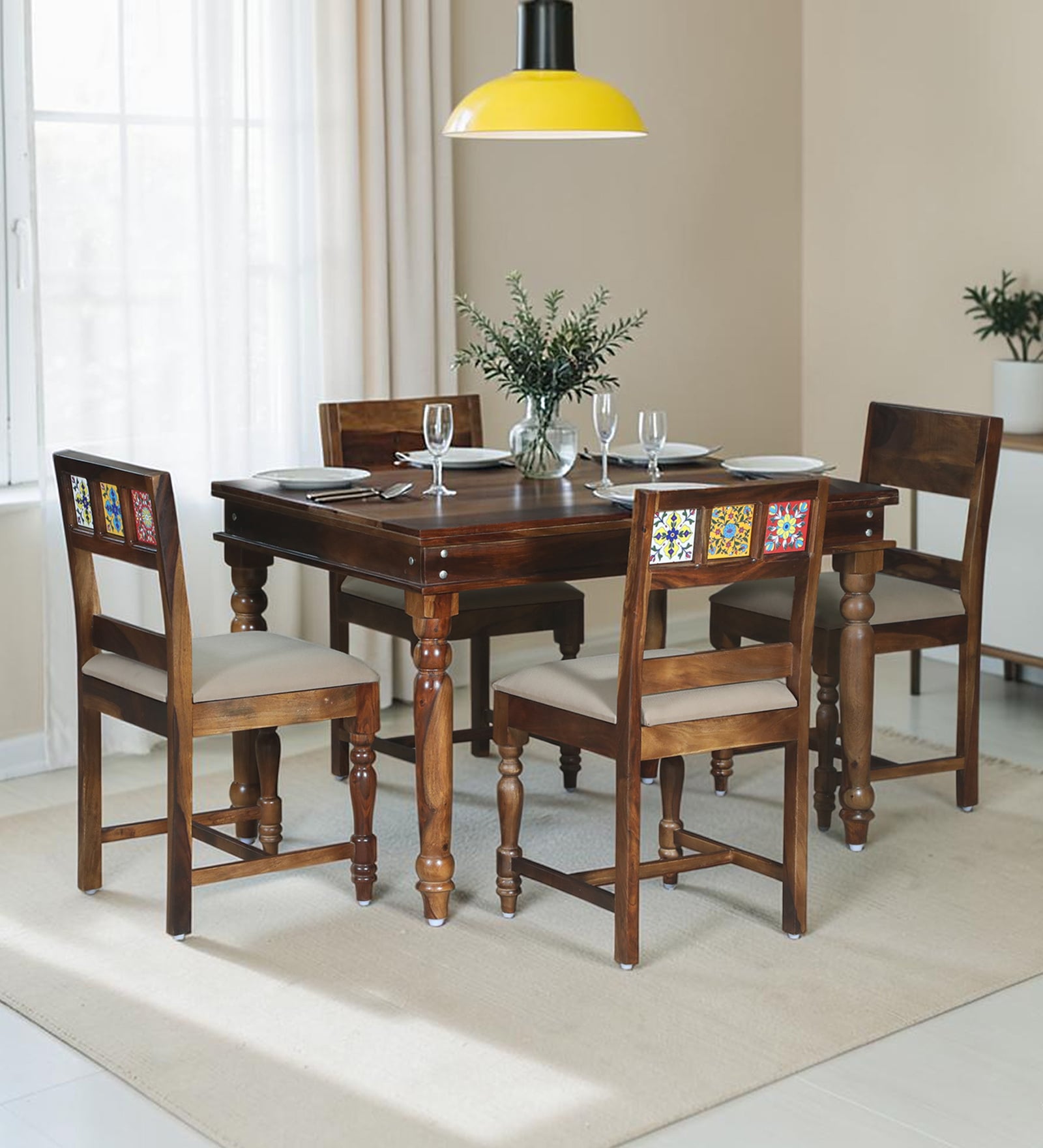 Siramika Sheesham Wood 4 Seater Dining Set In Provincial Teak Finish Siramika Sheesham Wood 4 Seater Dining Set In Provincial Teak Finish