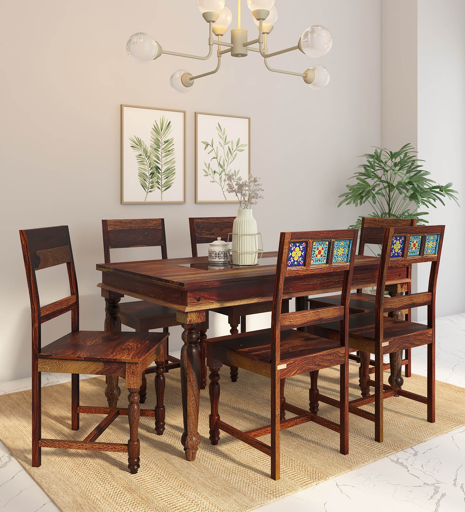 Buy Siramika Sheesham Wood 6 Seater Dining Set In Provincial Teak ...