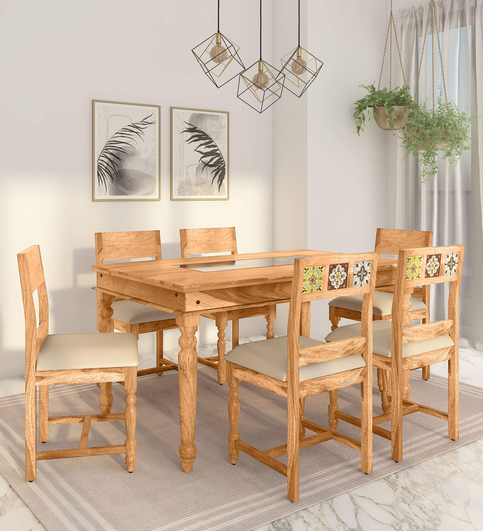 Buy Siramika Sheesham Wood 6 Seater Dining Set In Rustic Teak Finish ...