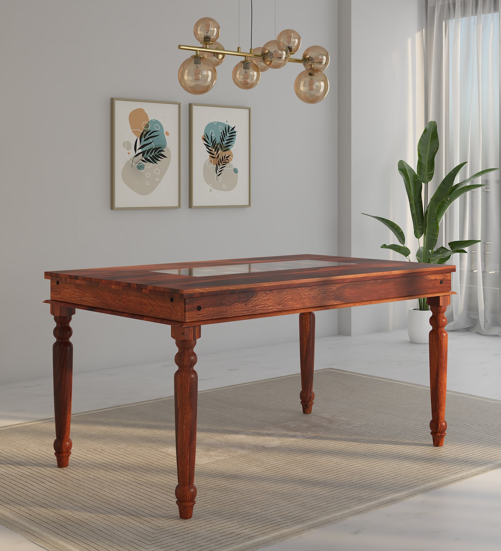 Siramika Sheesham Wood 6 Seater Dining Table In Provincial Teak Finish
