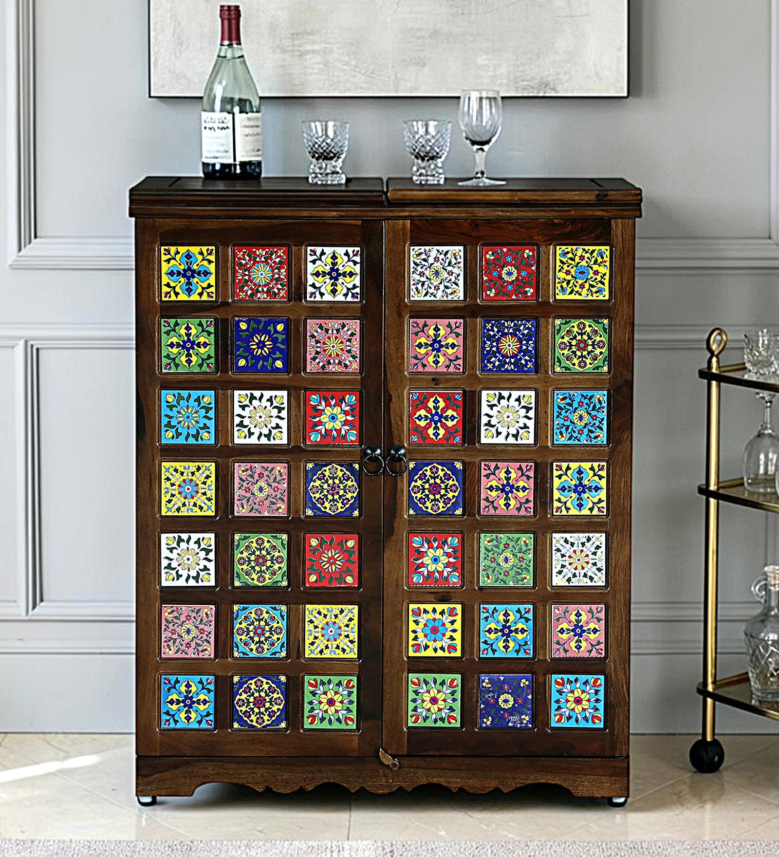 Siramika Sheesham Wood Bar Cabinet In Provincial Teak Finish Siramika Sheesham Wood Bar Cabinet In Provincial Teak Finish