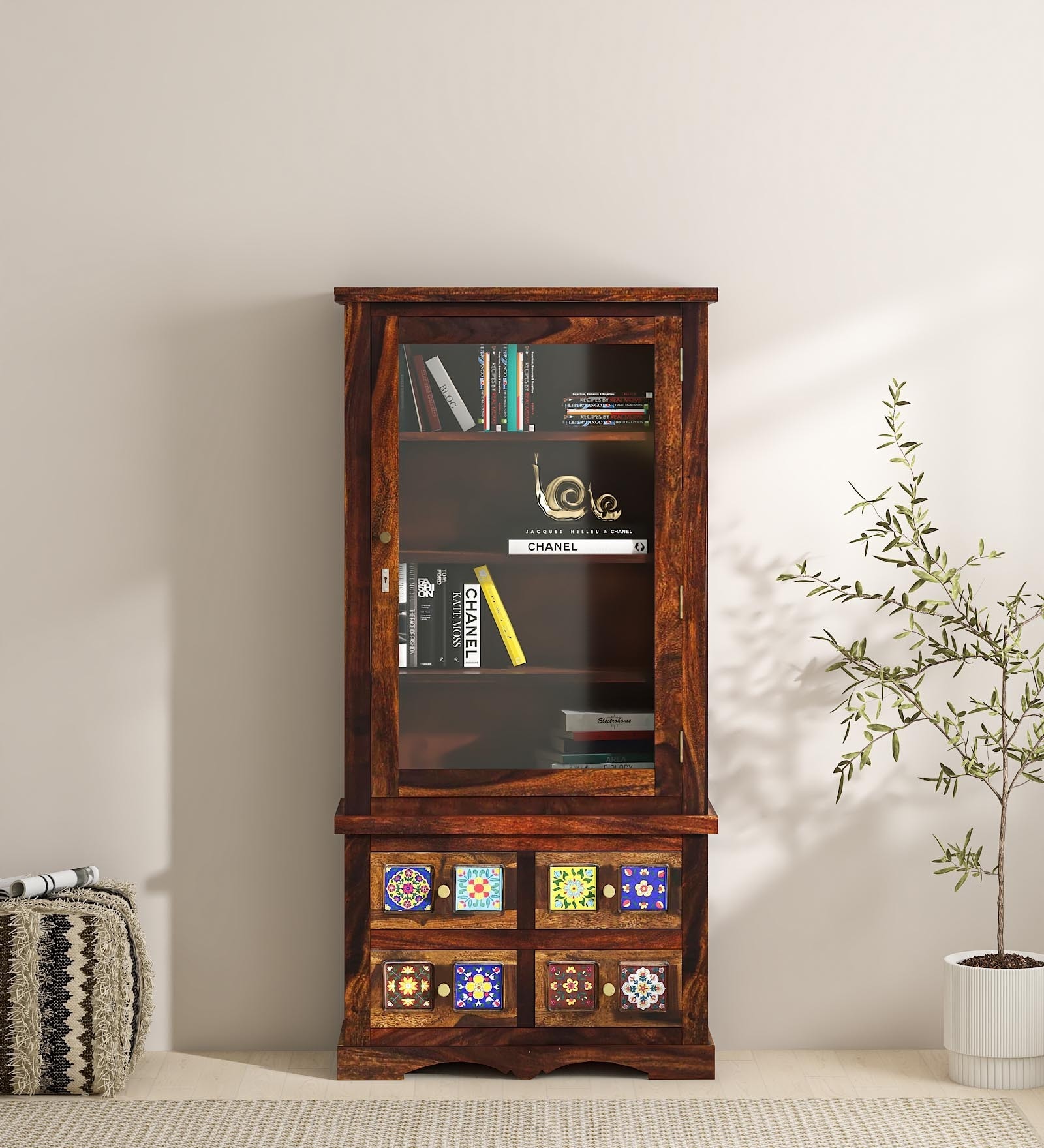 Siramika Sheesham Wood Book Case in Provincial Teak Finish