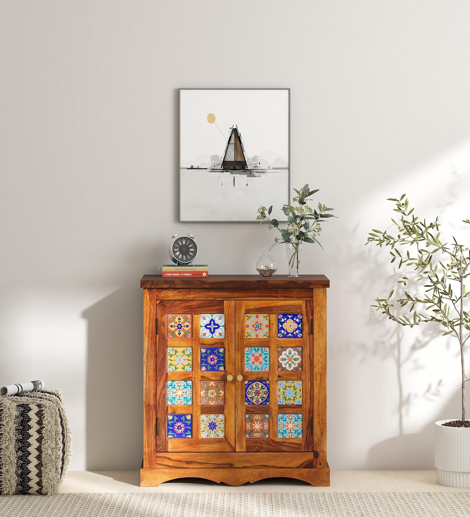 Siramika Sheesham Wood Cabinet In Honey Oak Finish