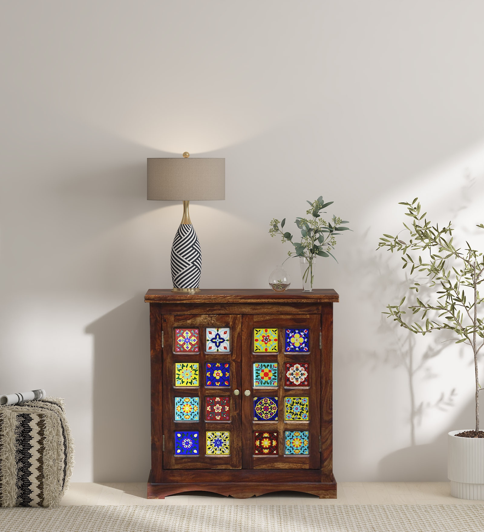 Siramika Sheesham Wood Cabinet In Provincial Teak Finish