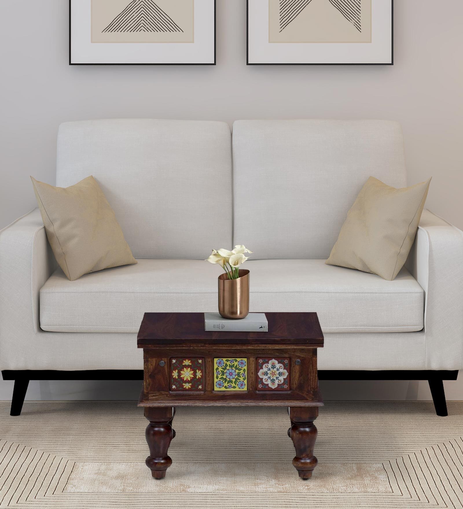 Siramika Sheesham Wood Coffee Table In Provincial Teak Finish