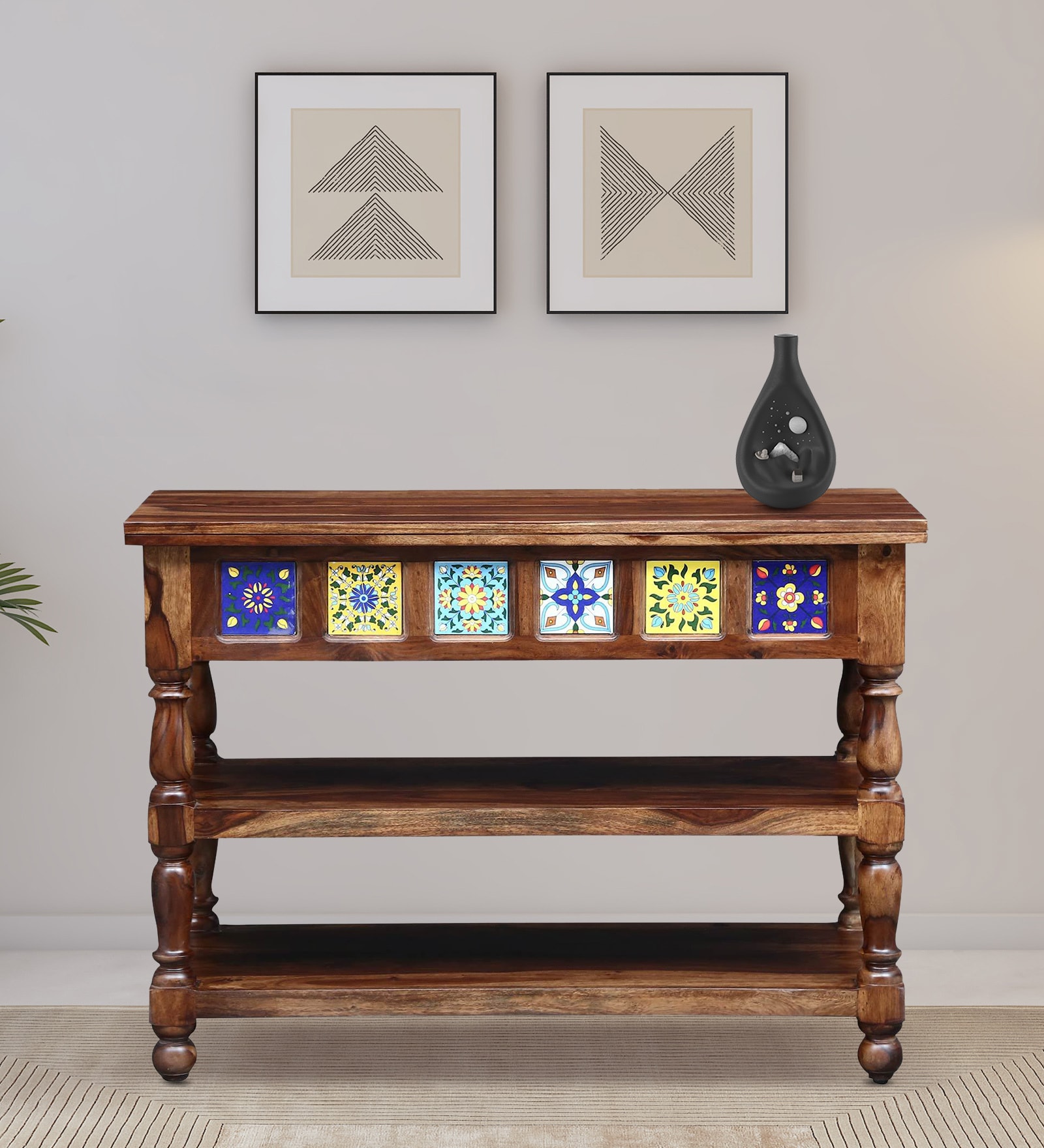 Siramika Sheesham Wood Console Table In Rustic Teak Finish