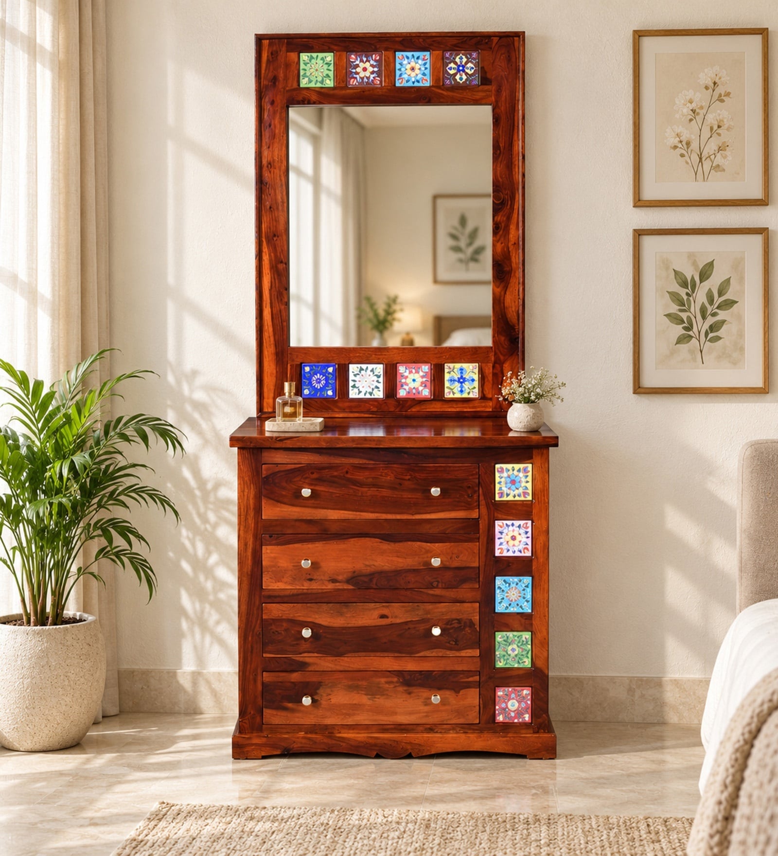 Siramika Sheesham Wood Dresser In Honey Oak Finish Siramika Sheesham Wood Dresser In Honey Oak Finish