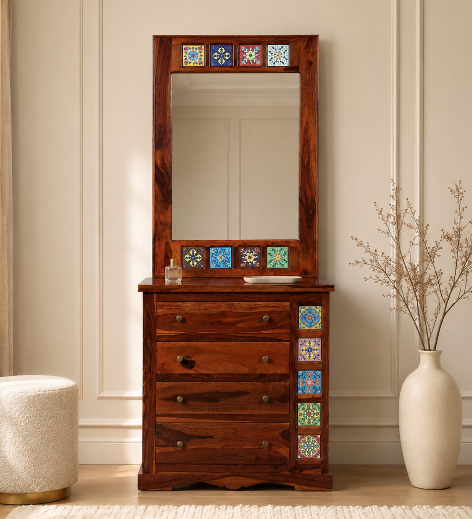 Siramika Sheesham Wood Dresser in Honey Oak Finish