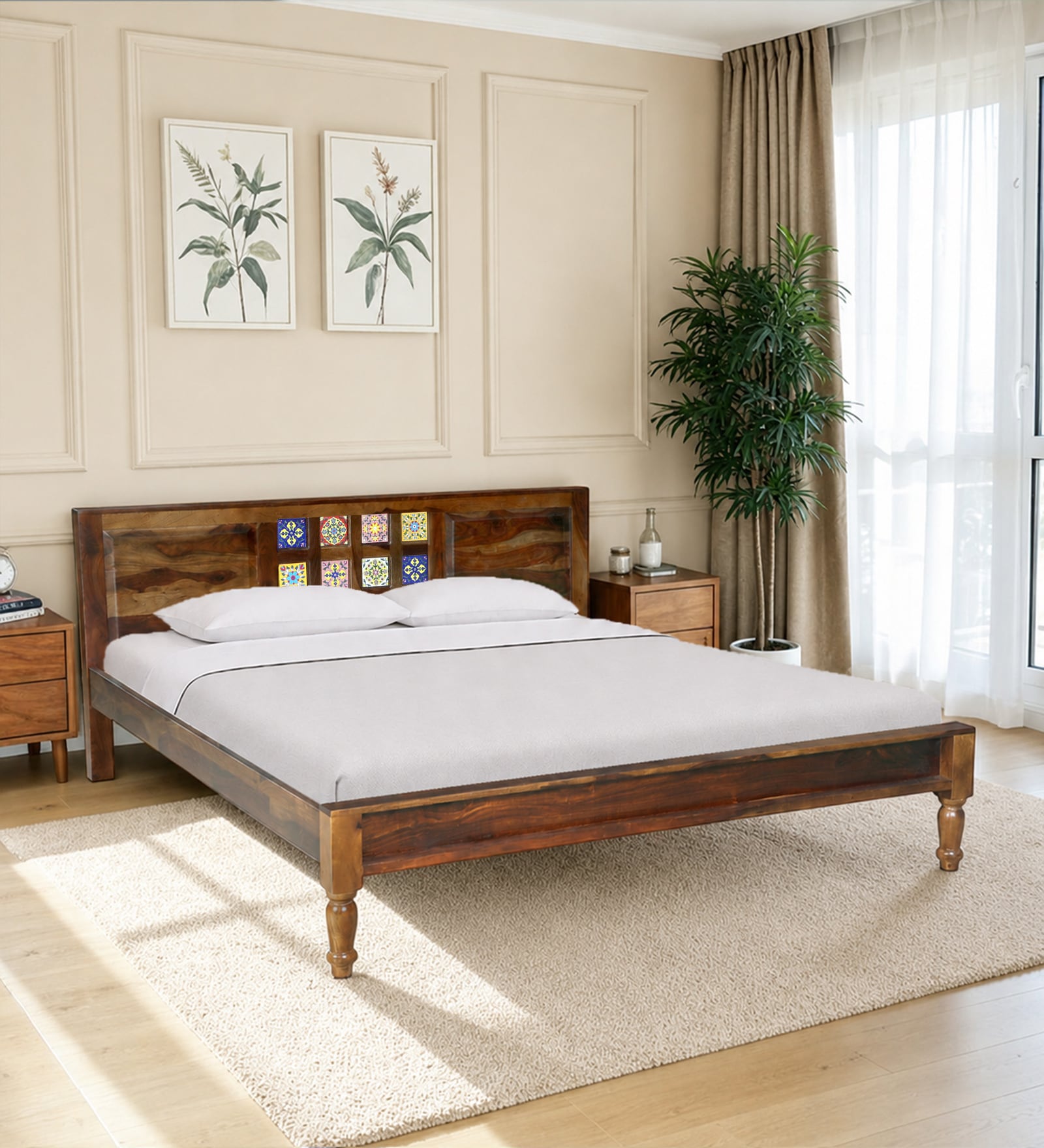 Siramika Sheesham Wood King Size Bed In Provincial Teak Finish Siramika Sheesham Wood King Size Bed In Provincial Teak Finish