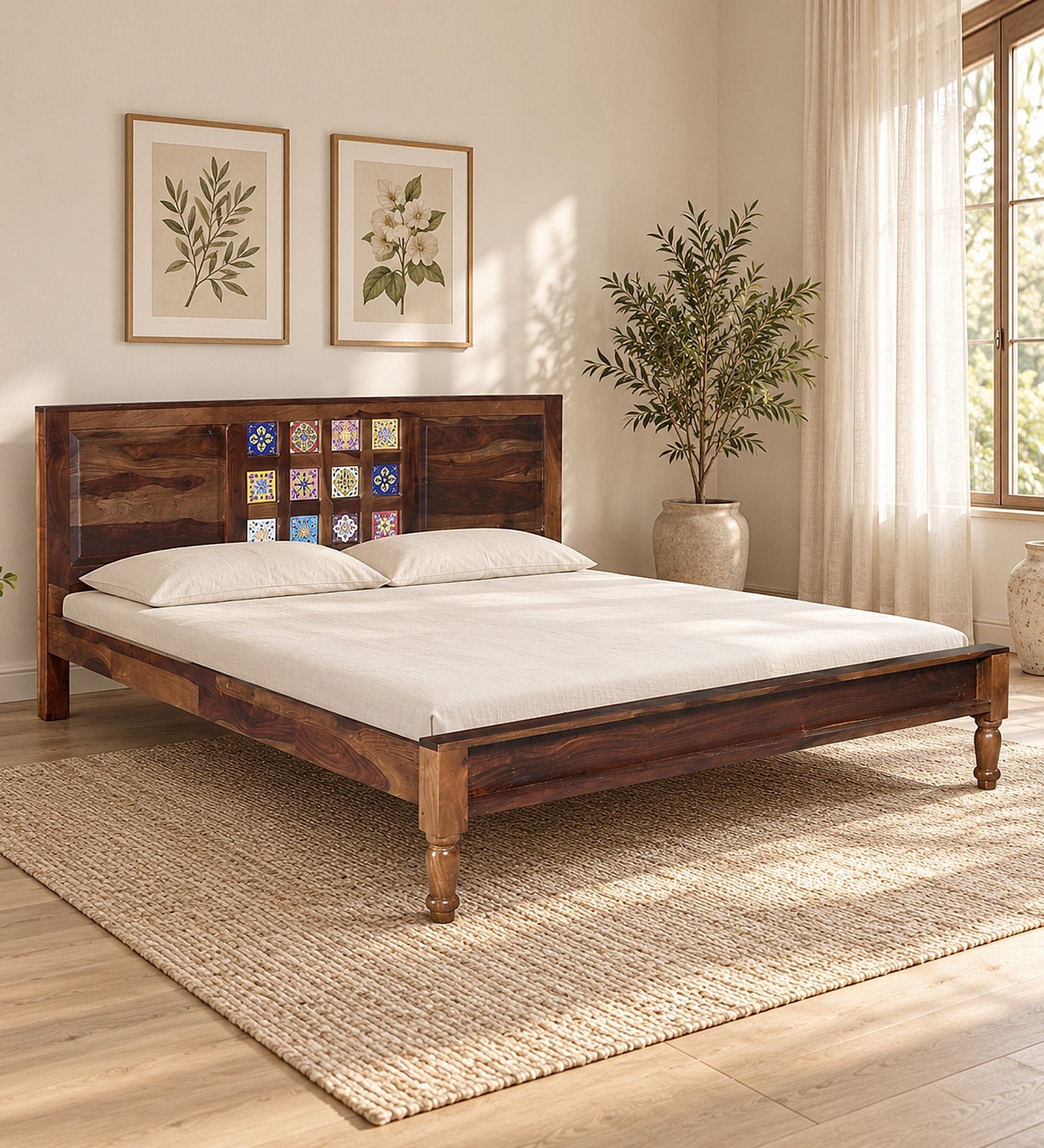 Siramika Sheesham Wood King Size Bed In Provincial Teak Finish