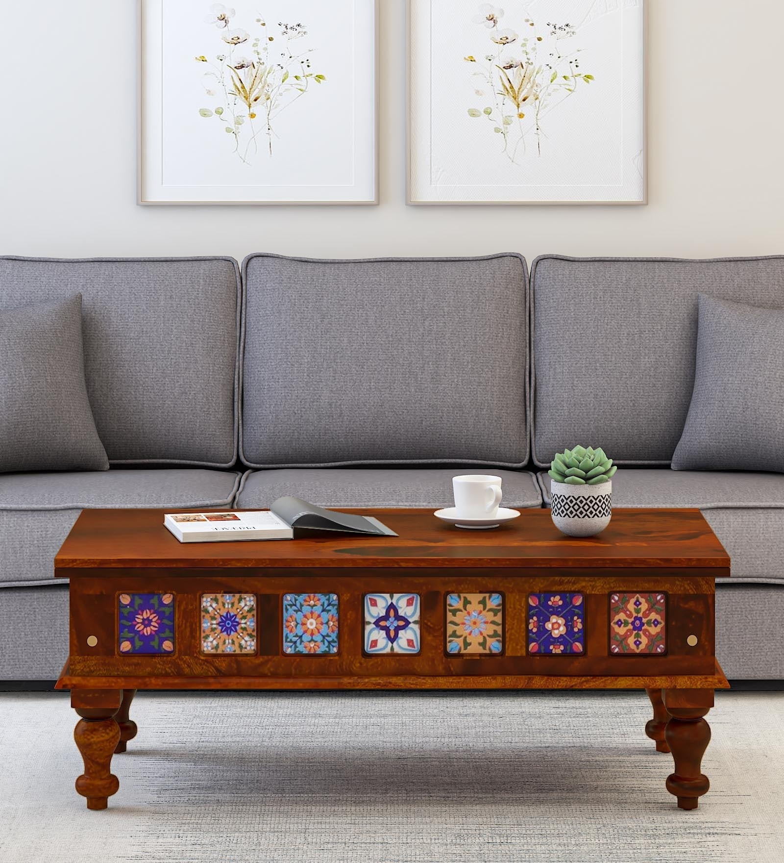 Siramika Sheesham Wood Large Coffee Table In Honey Oak Finish