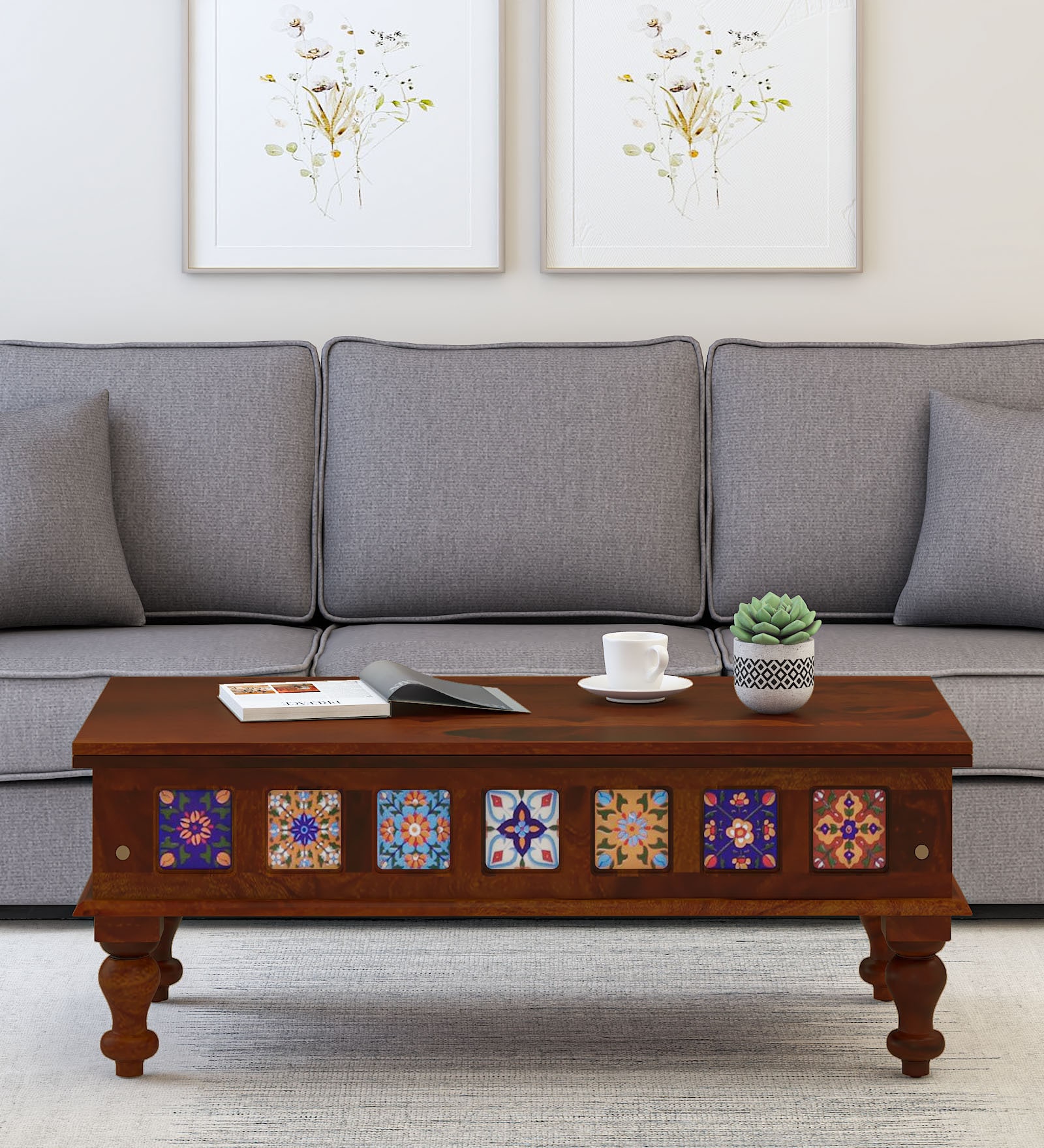 Siramika Sheesham Wood Large Coffee Table In Provincial Teak Finish