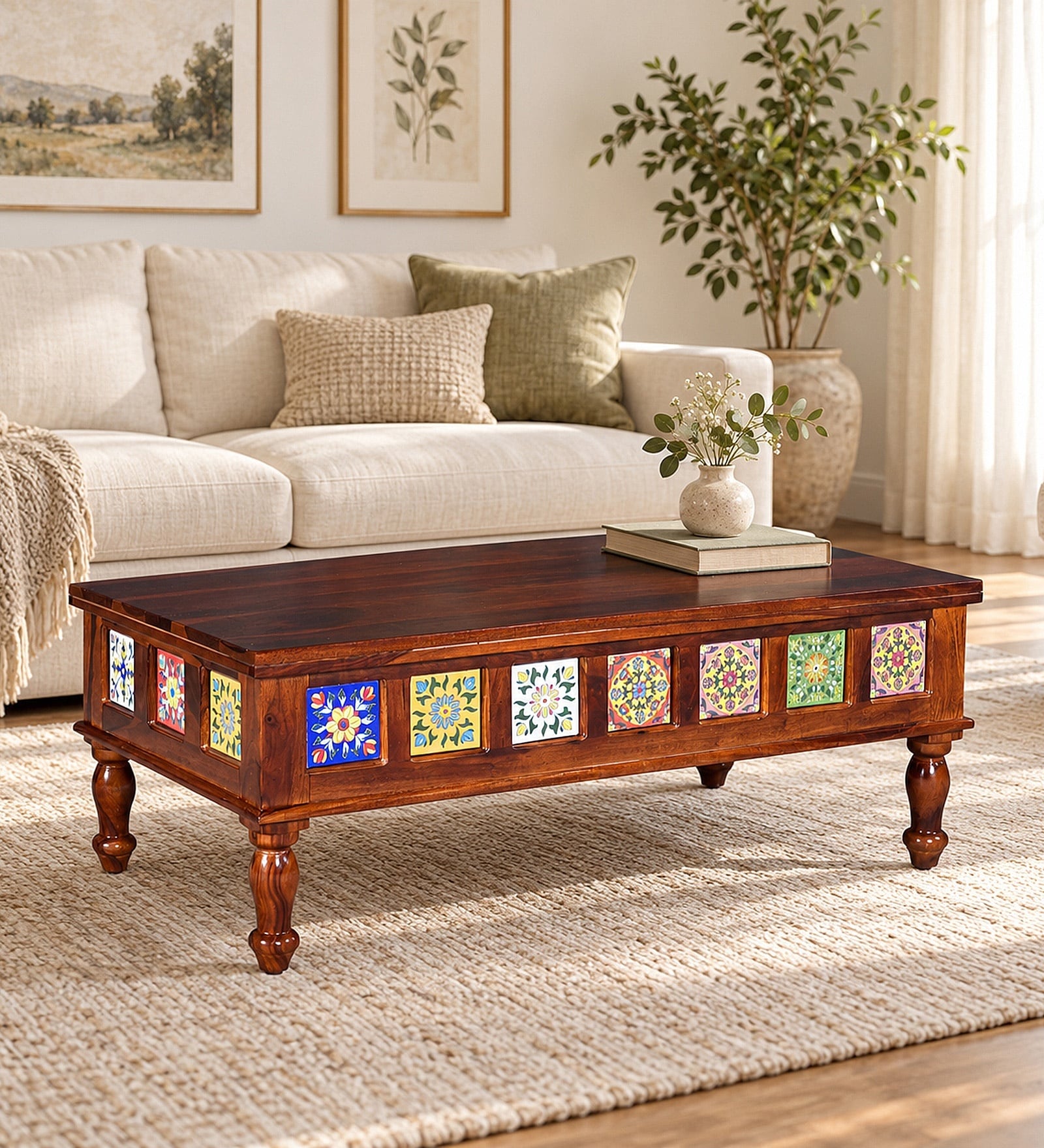Siramika Sheesham Wood Large Coffee Table In Provincial Teak Finish