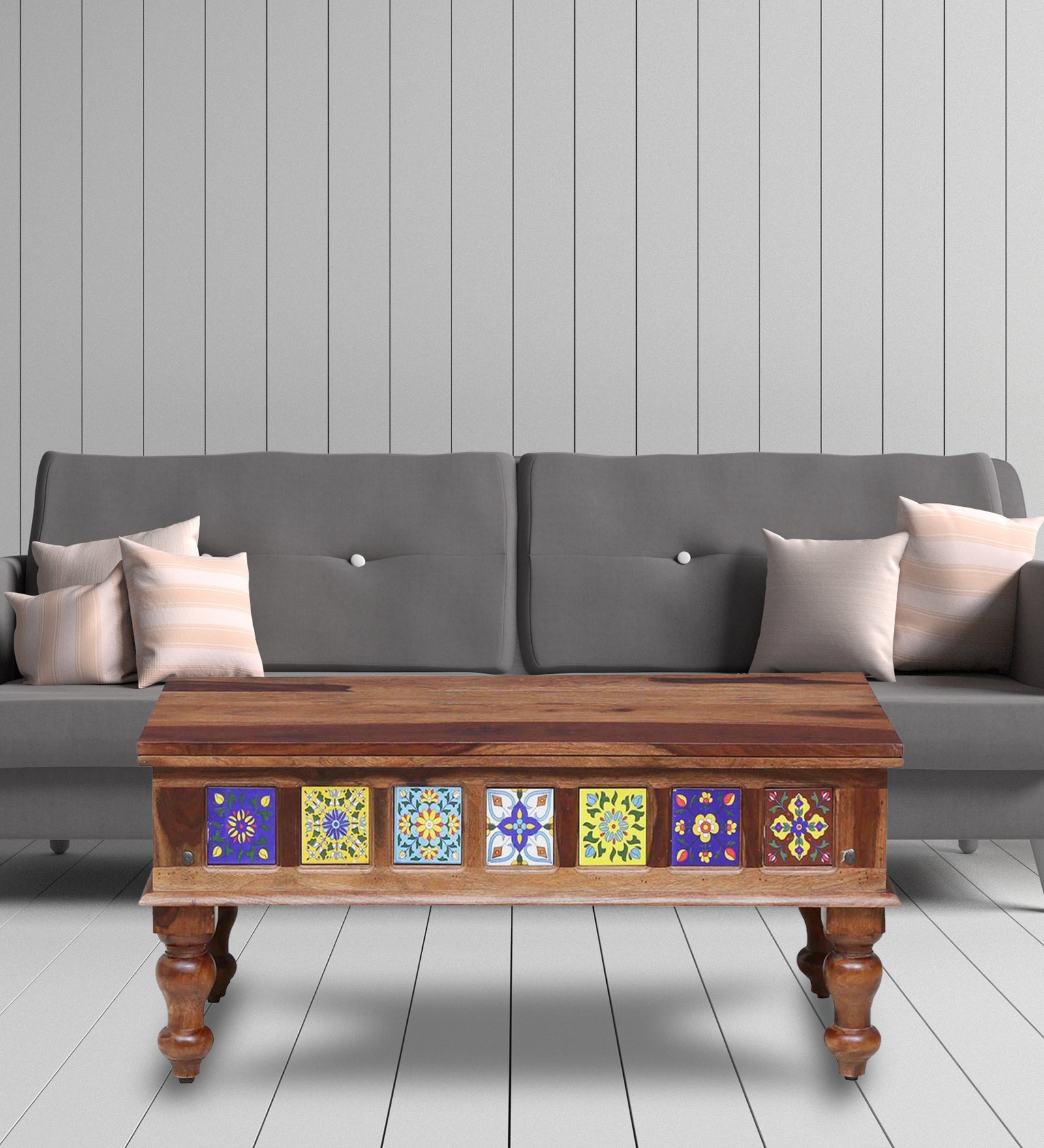 Siramika Sheesham Wood Large Coffee Table In Rustic Teak Finish