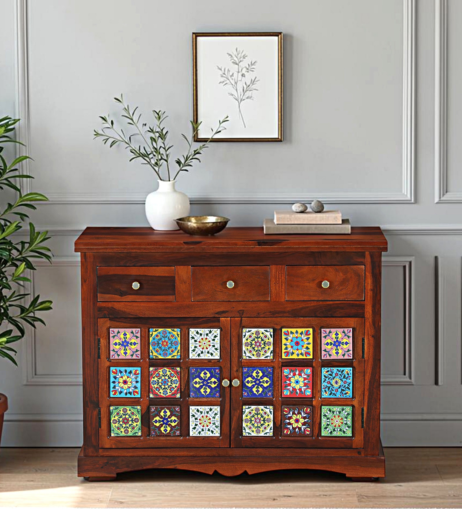 Siramika Sheesham Wood Sideboard In Honey Oak Siramika Sheesham Wood Sideboard In Honey Oak