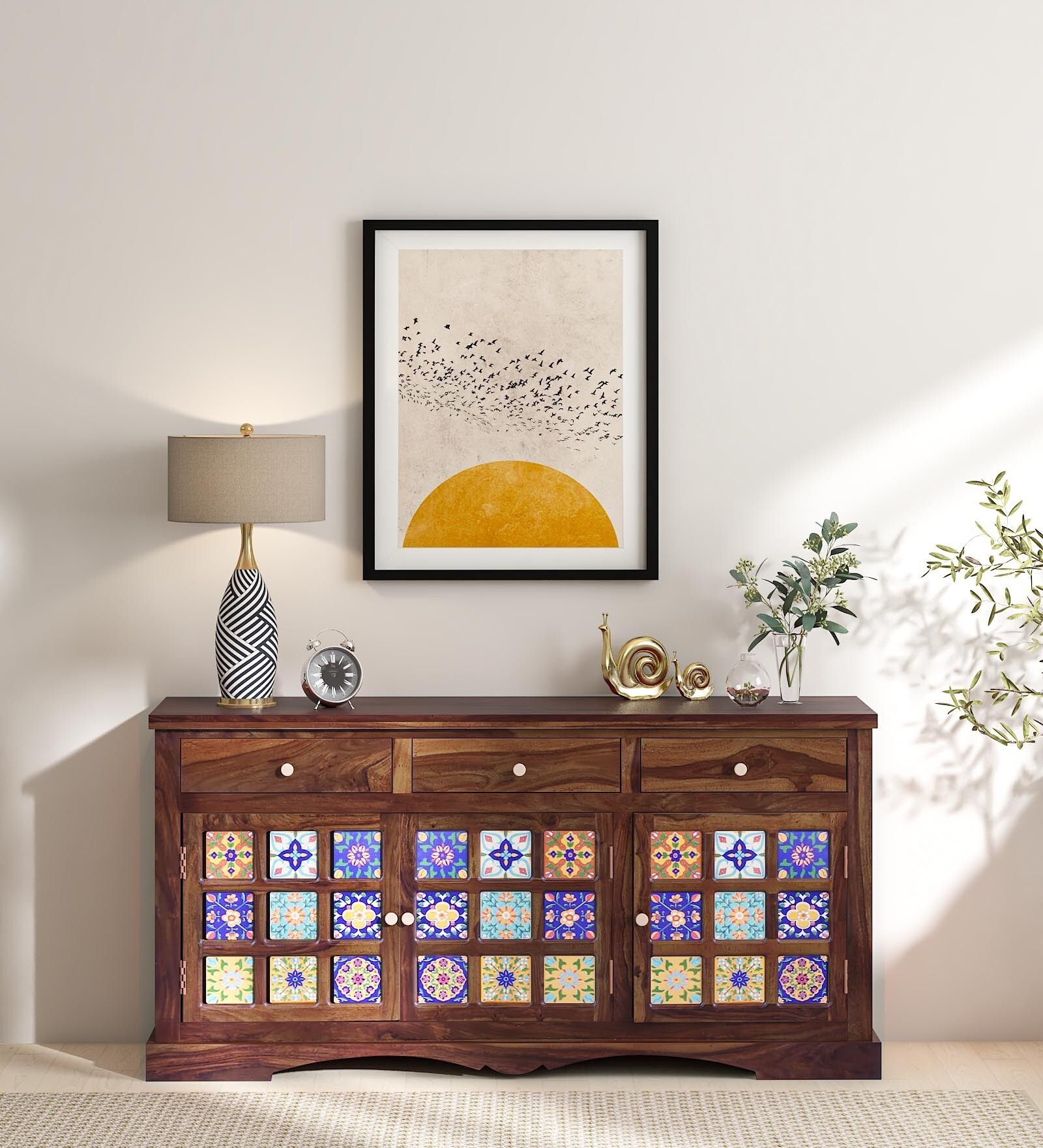 Siramika Sheesham Wood Sideboard In Rustic Teak Finish