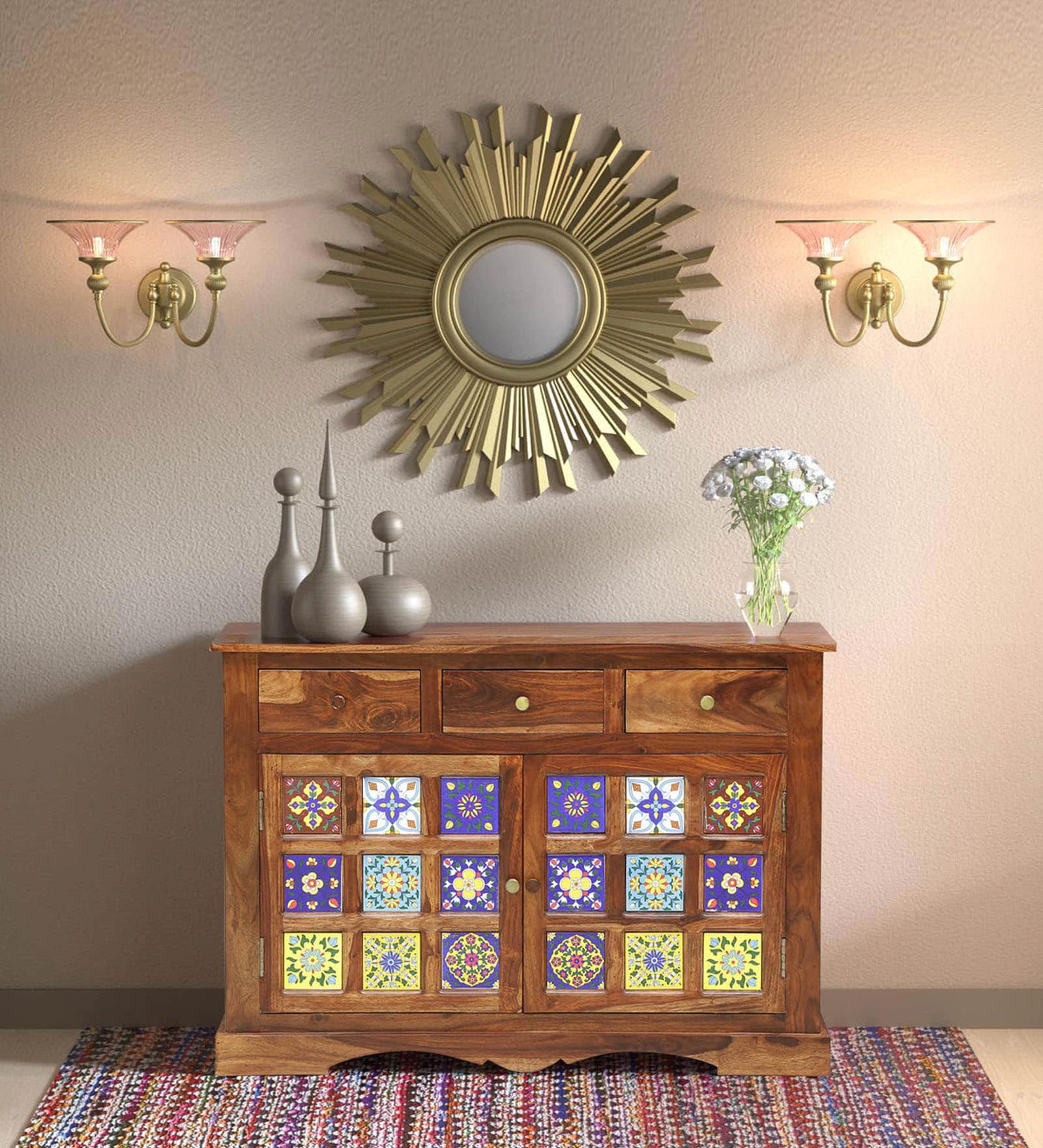 Siramika Sheesham Wood Sideboard In Rustic Teak
