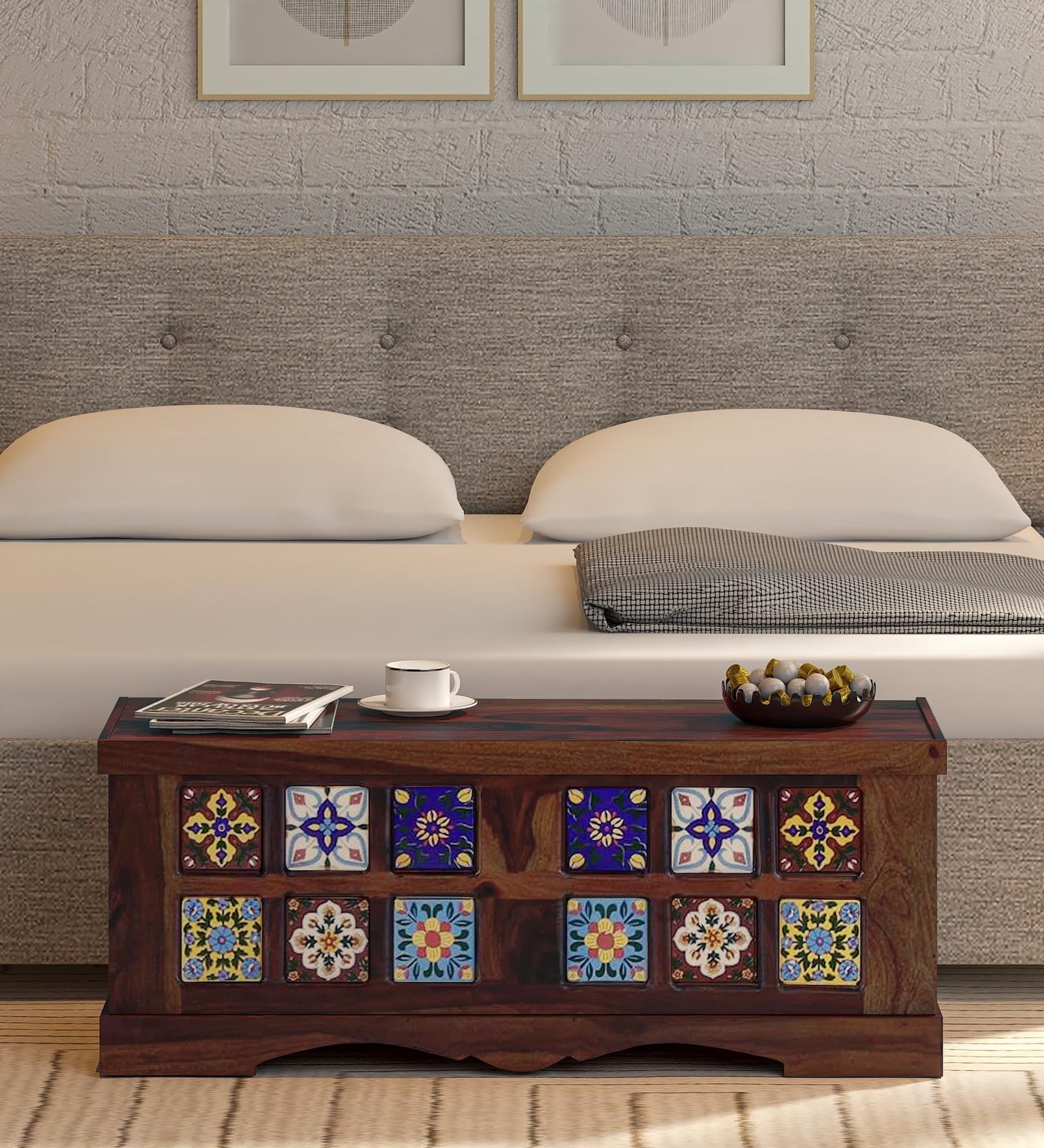 Siramika Sheesham Wood Trunk in Provincial Teak Finish