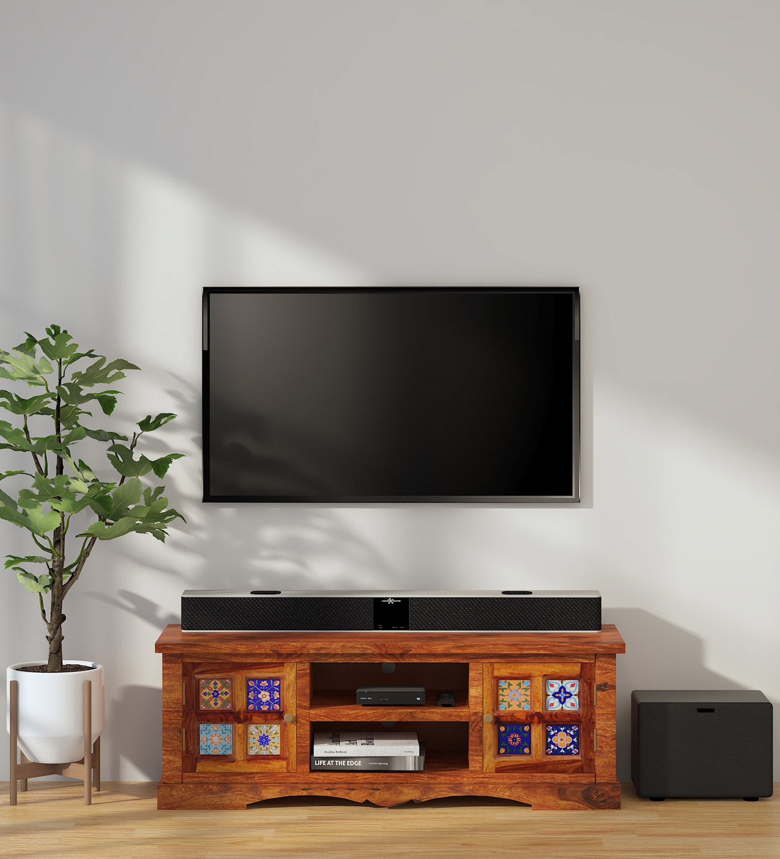 Siramika Sheesham Wood TV Console in Honey Oak Finish for TVs up to 50"