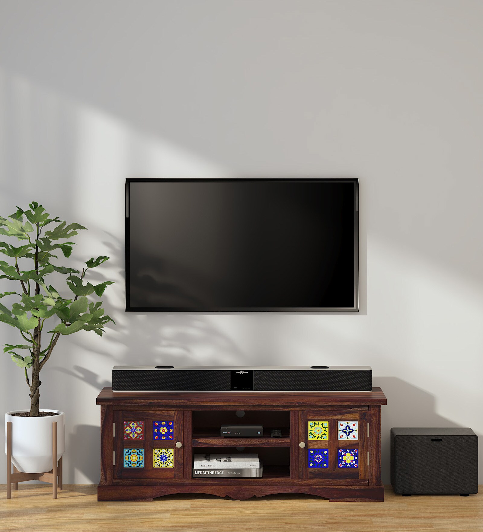 Siramika Sheesham Wood TV Console in Provincial Teak Finish for TVs up to 50"