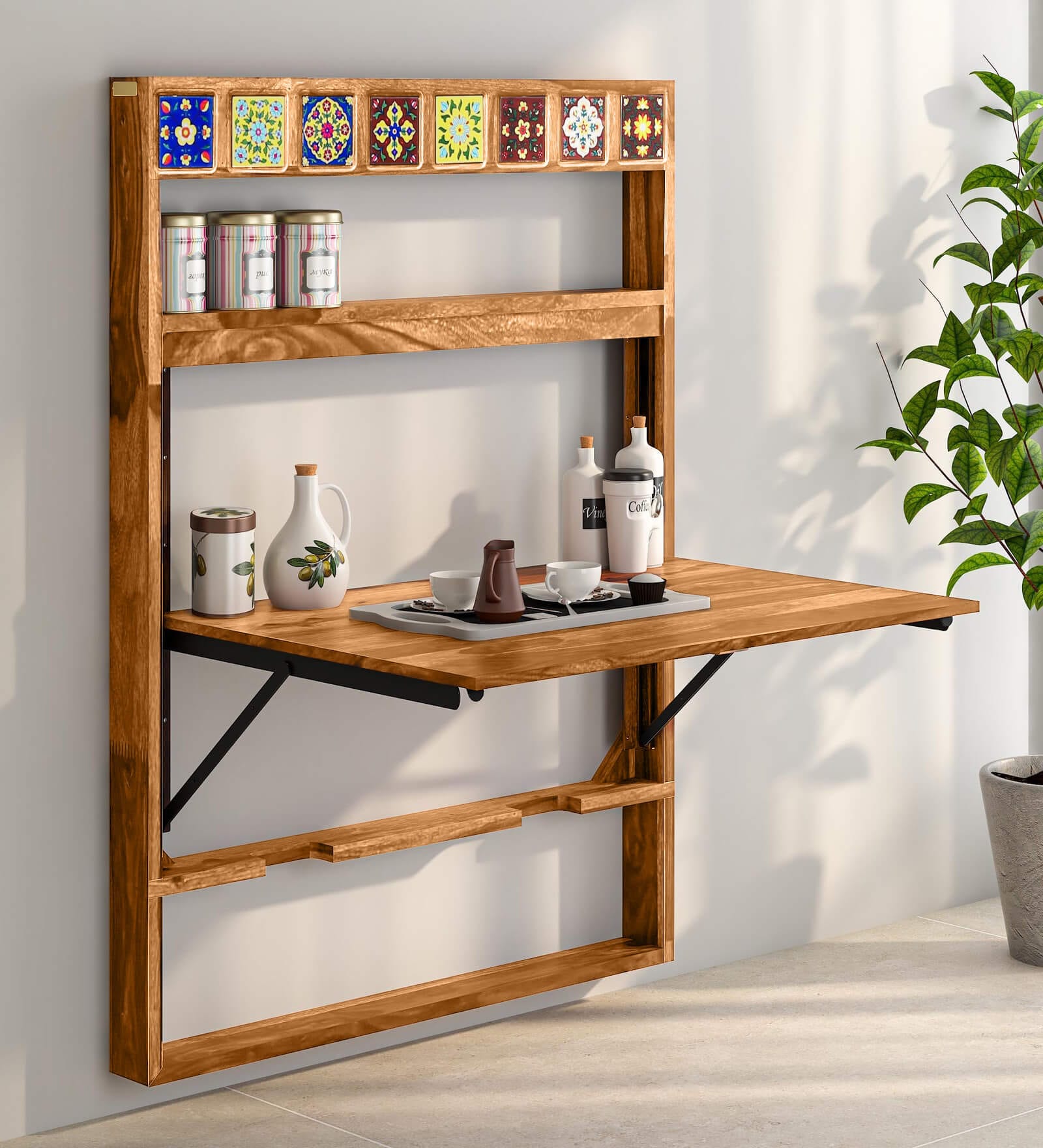 Buy Siramika Sheesham Wood Wall Mounted Foldable 4 Seater Dining Table ...