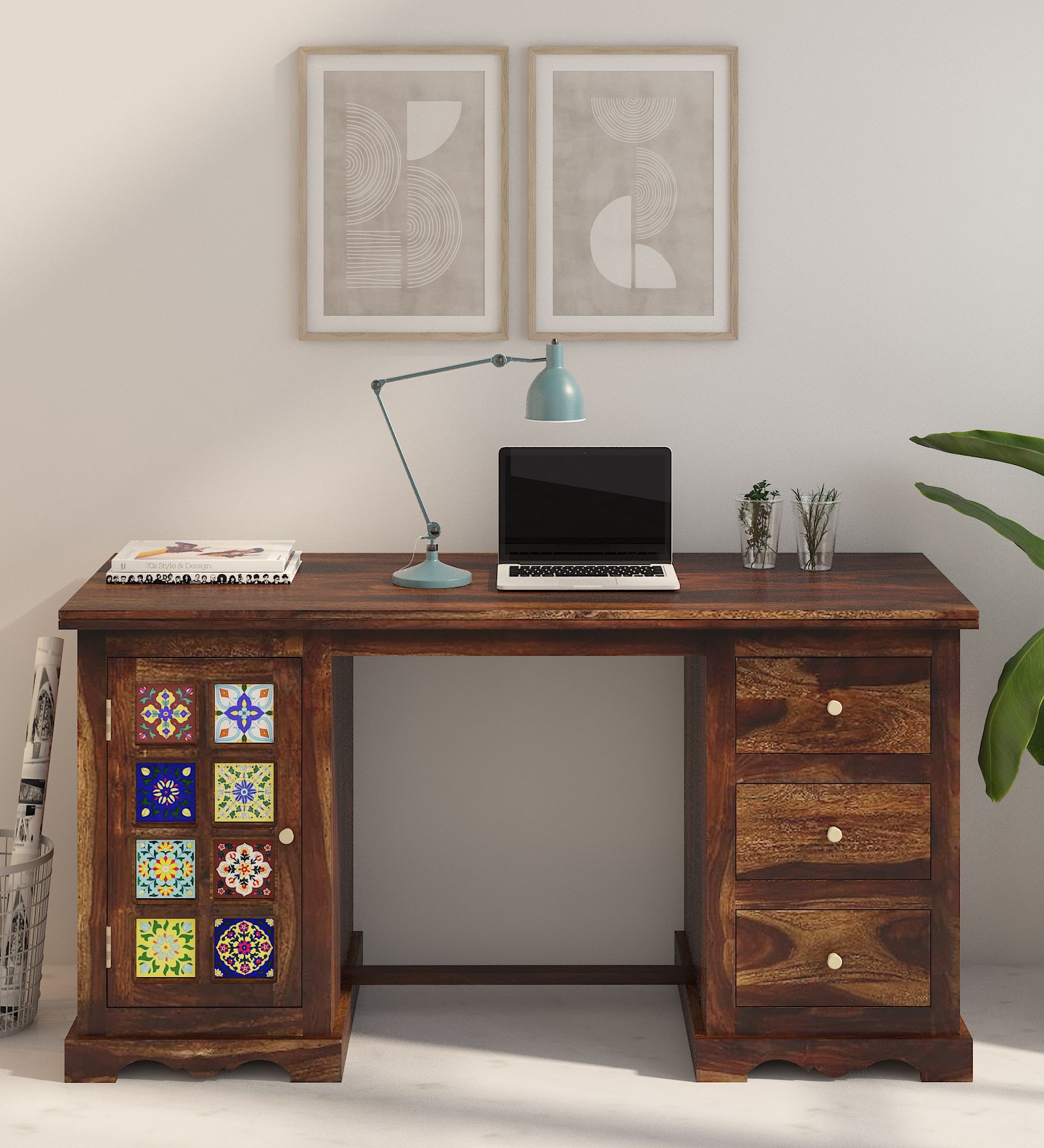 Siramika Sheesham Wood Writing Table In Provincial Teak Finish