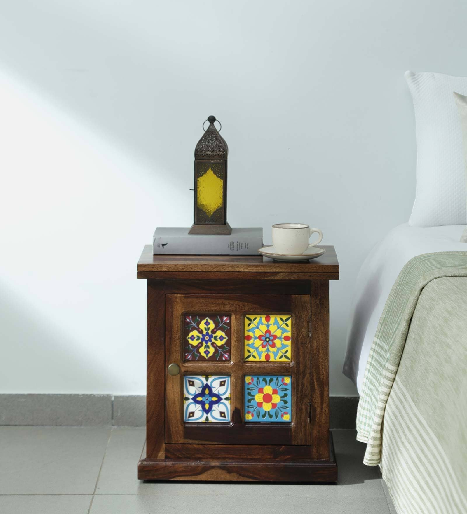 Siramika Sheesham Wood Bedside Table (Rhs Door) In Provincial Teak Finish