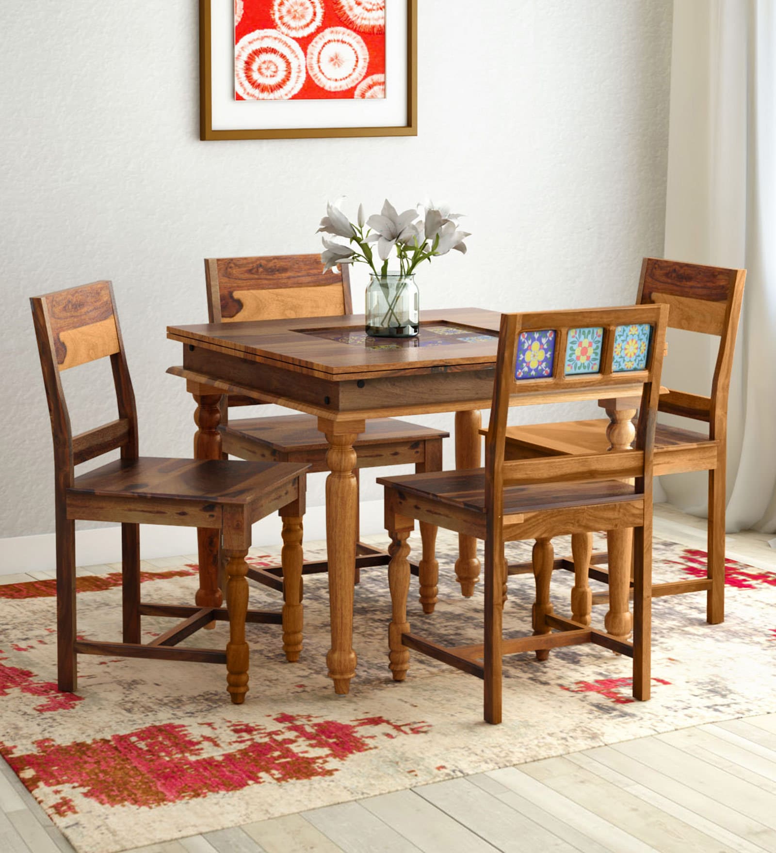 Buy Siramika Sheesham Wood Seater Dining Set In Rustic Teak Finish At