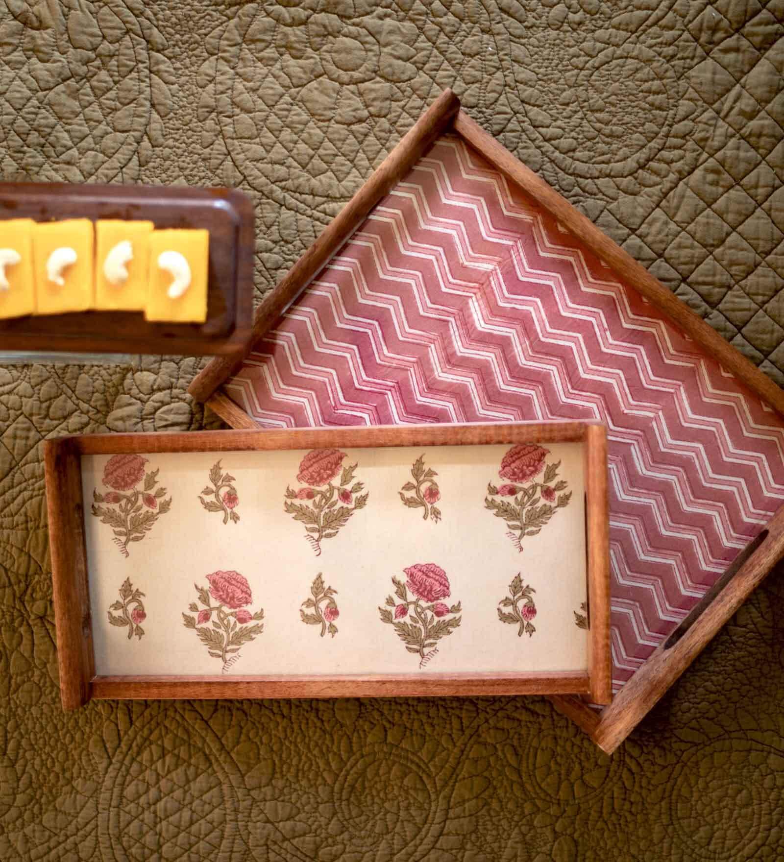 Sirohi Kanaier Glass & Wooden Serving Tray