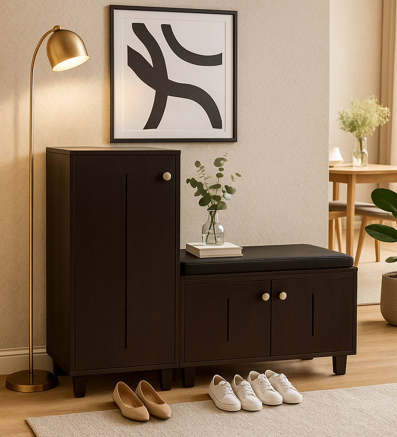 Sit & Stow 16-Pairs Shoe Cabinet In Wenge Finish With Seating